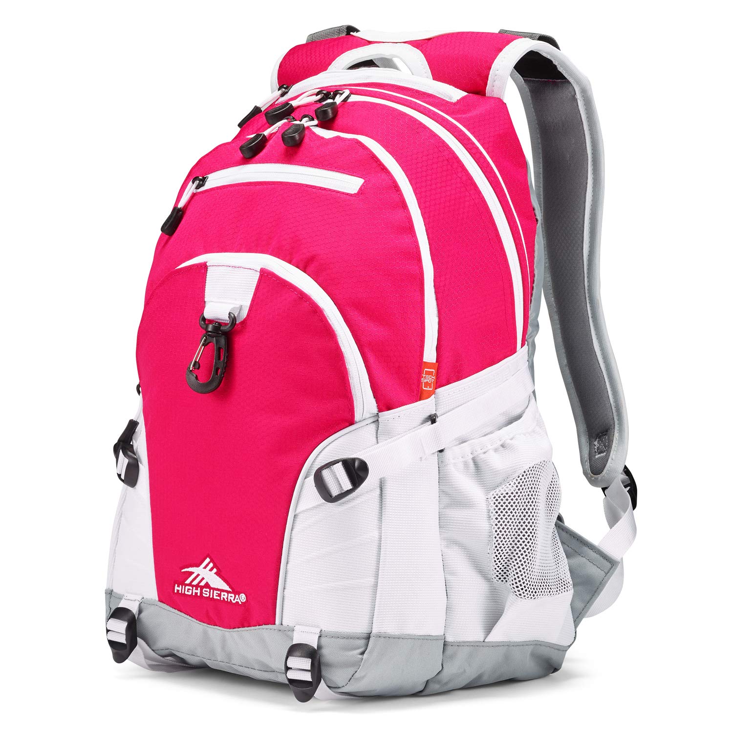 High Sierra Loop Backpack - Lightweight Travel & Work Laptop Backpack with Tablet Sleeve - Perfect for School, Office & Outdoor Adventures - One Size - Pink Punch/White/Ash