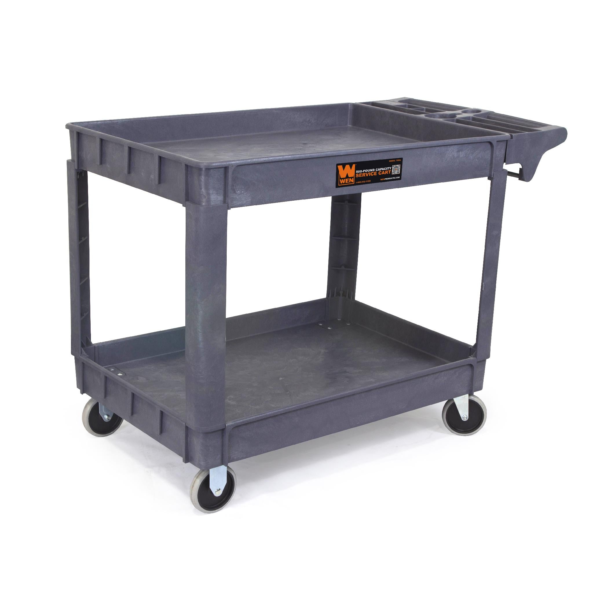 WEN 73004T Heavy Duty Utility Cart - 500 lb Capacity, 46 x 25.5 Inch Extra Wide Service Cart for Warehouse, Workshop & Home Organization