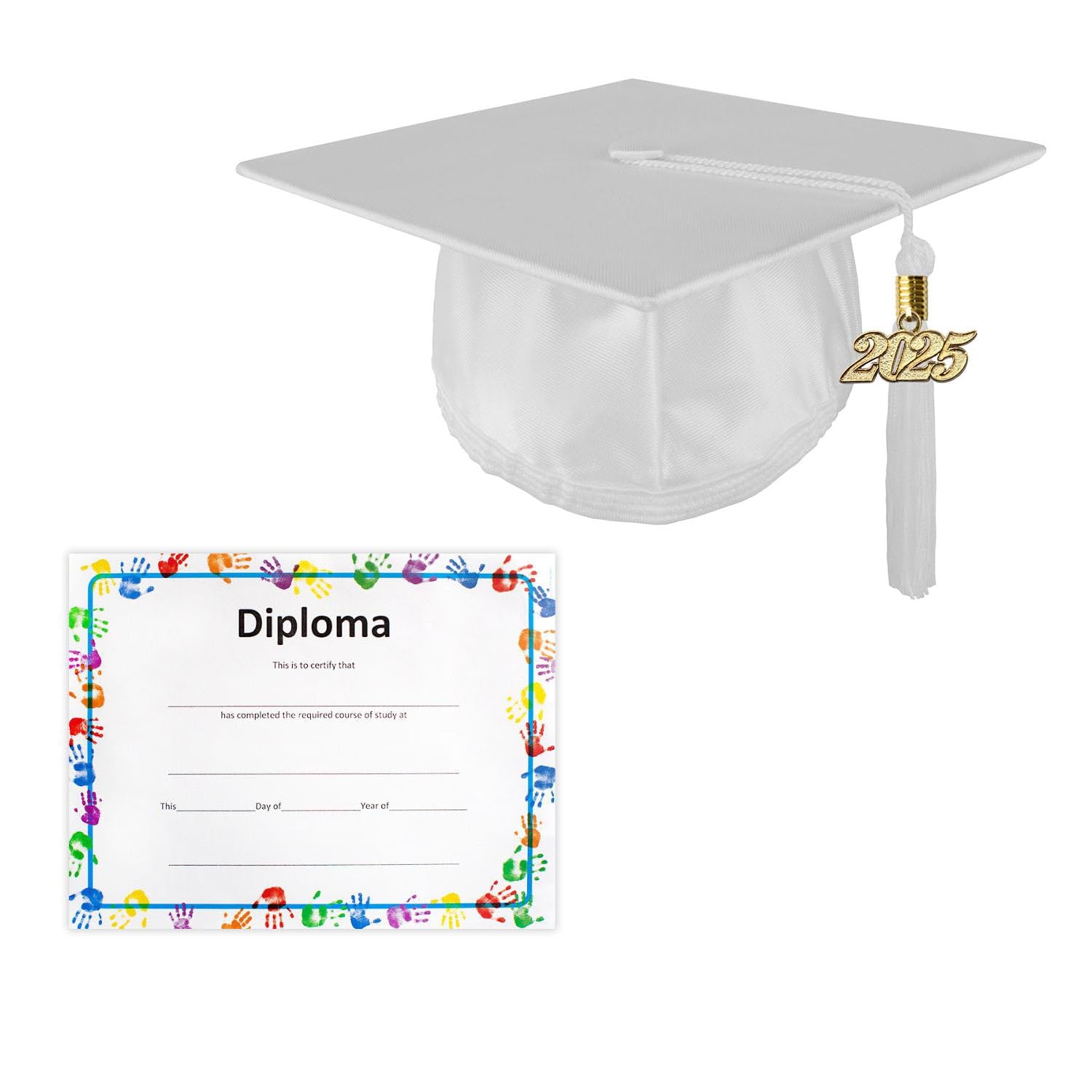 Kids Graduation Cap and Tassel Set with Diploma - Shiny Unisex Preschool & Kindergarten Commencement Accessories - Perfect for School Ceremonies, Photo Shoots & Memory Keepsakes
