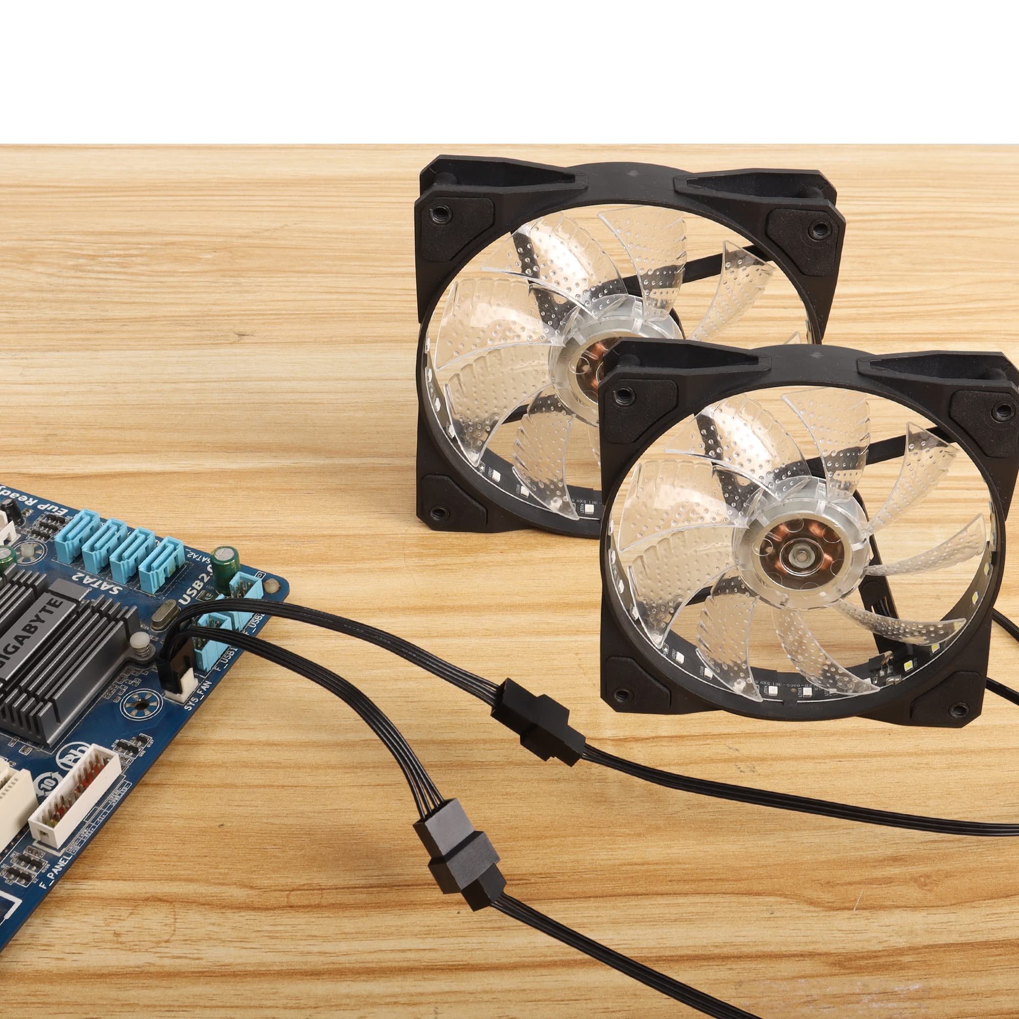 GINTOOYUN 4-Pack PWM Fan Y Splitter Cable - 4 Pin 1 to 2 PWM Temperature Control Adapter for CPU Cooling, Case Fans & Motherboard (5.1 Inch) - Perfect for PC Builds, Gaming Rigs & Workstation Cooling Systems
