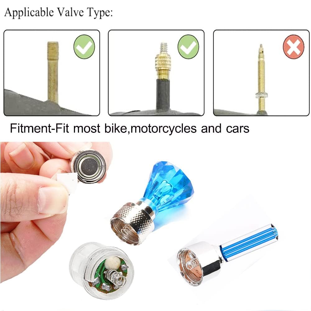 12PCS Blue LED Flash Tyre Wheel Valve Cap Lights for Car Bike Motorcycle - Waterproof Tire Valve Stem Lights for Night Riding, Cycling Safety & Vehicle Customization