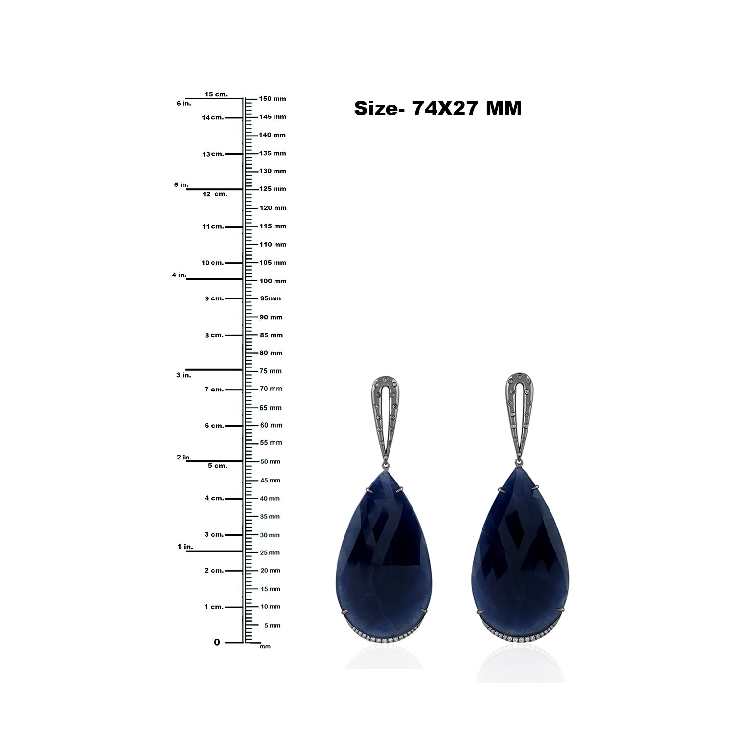 18K White Gold Blue Sapphire Bezel Diamond Drop Earrings - Elegant Dangle Jewelry for Weddings, Parties & Special Occasions