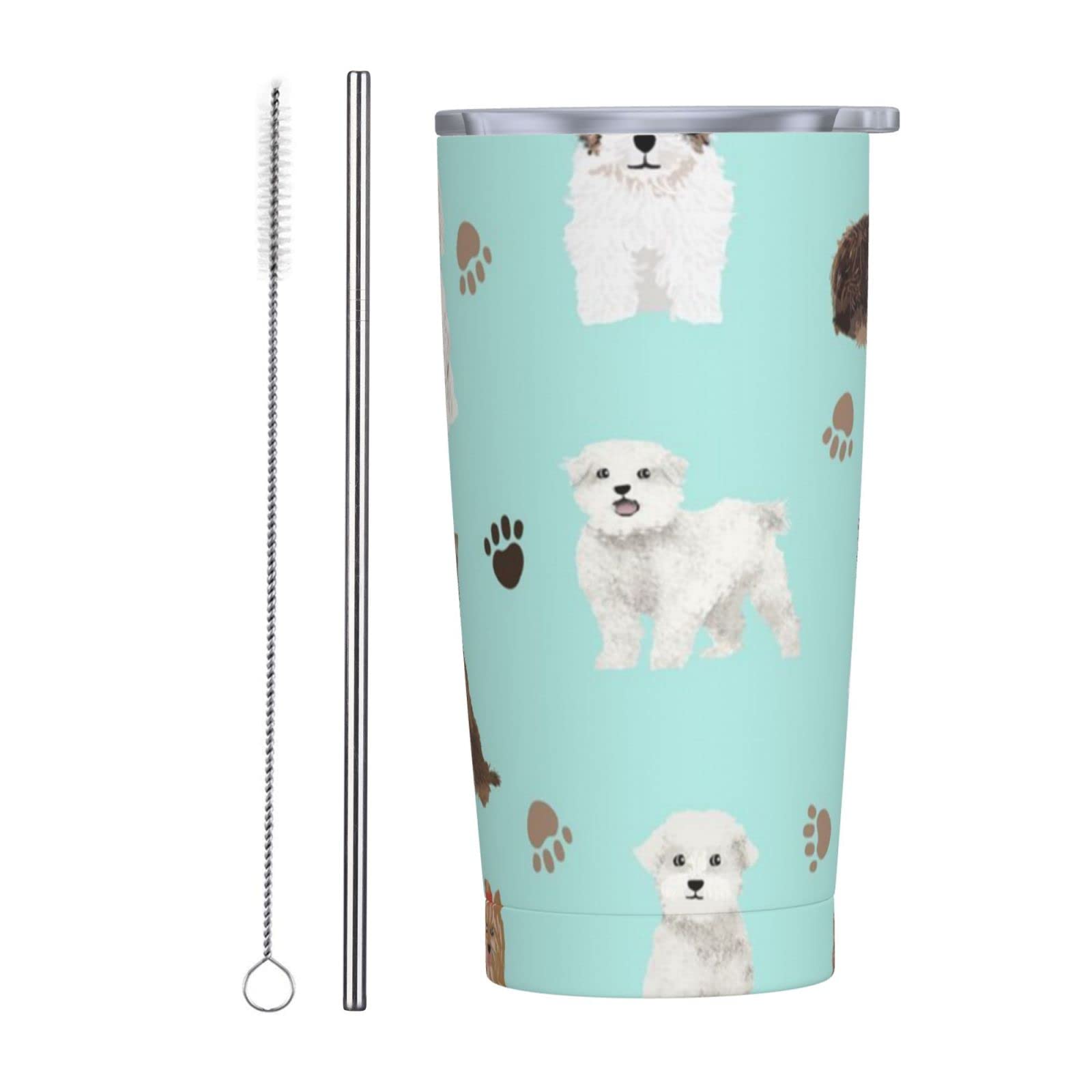 20oz Vacuum Insulated Stainless Steel Coffee Tumbler with Leak Proof Lid & Straw - Funny Chocolate Yorkie Maltese Biewer Terriers Dog Print - Perfect for Hot/Cold Beverages, Office, Travel, and Gifts for Dog Lovers