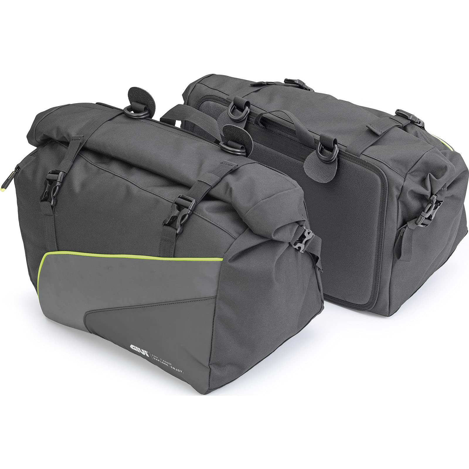 GIVI 25L Waterproof Motorcycle Side Bags - Pair, 600D Polyester/PU, Reflective & Fireproof, Matt Black with Roller Closure | Perfect for Touring, Commuting & Adventure Riding