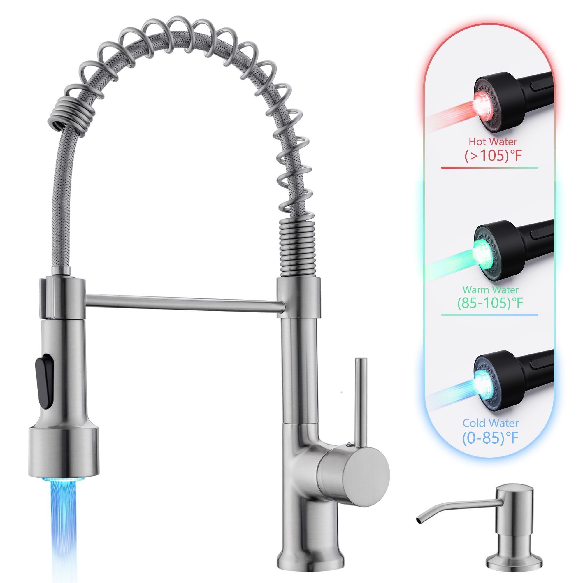 Modern LED Kitchen Faucet with Pull Down Sprayer & Soap Dispenser - Perfect for Cooking & Cleaning