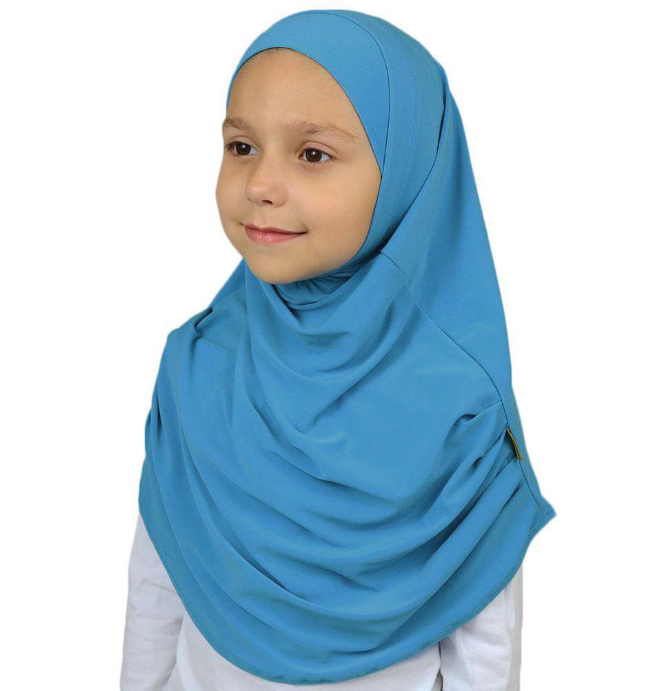 Girl's Stylish & Comfortable Two-Piece Hijab Set - Breathable Sapphire Blue Scarf for School, Mosque & Everyday Wear