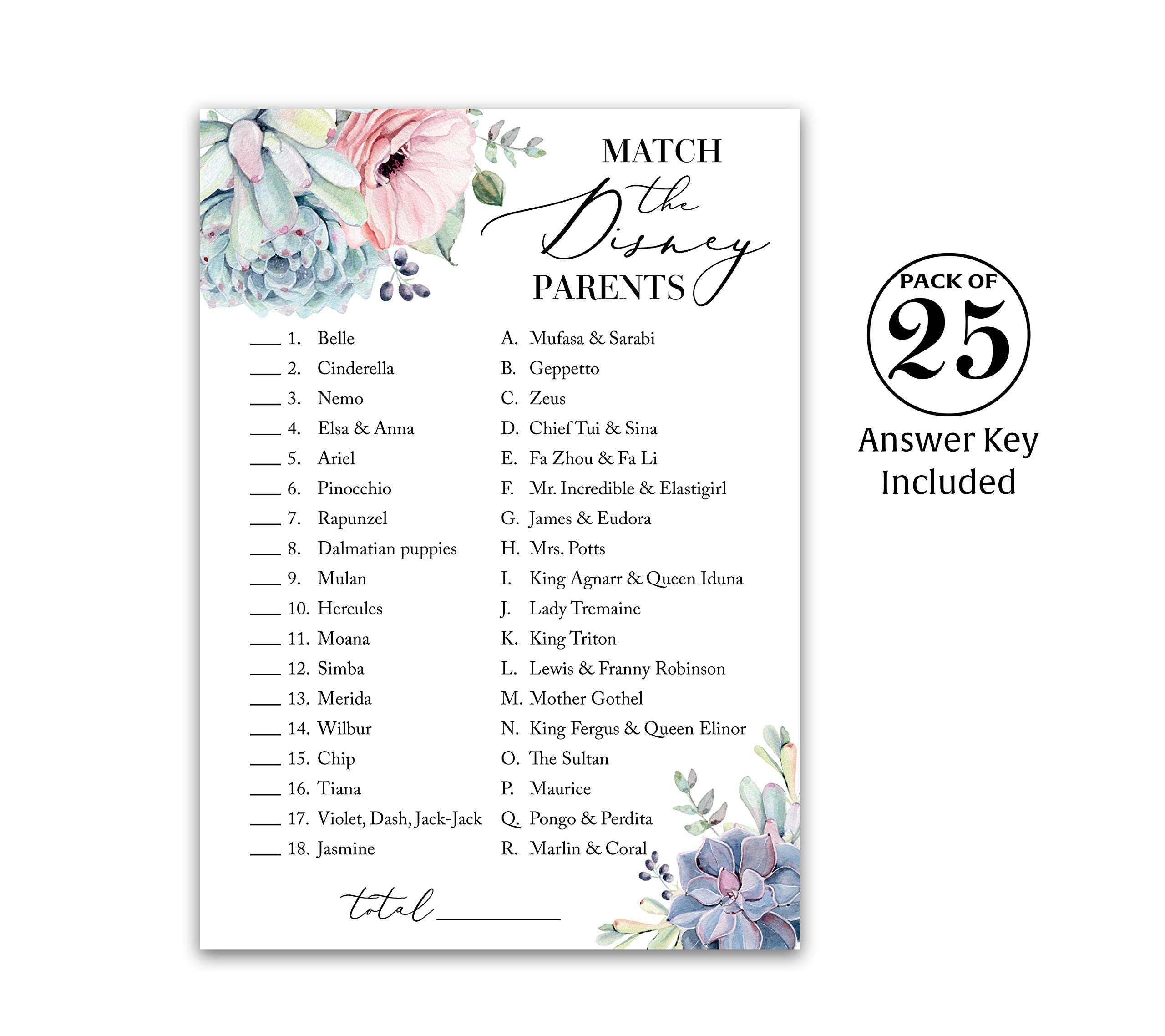 25-Pack Gender Neutral Cartoon Parent Match Baby Shower Game - Fun Succulent-Themed Baby Shower Activity for Greenery Decor - Perfect for Coed Showers, Virtual Parties & Gender Reveals