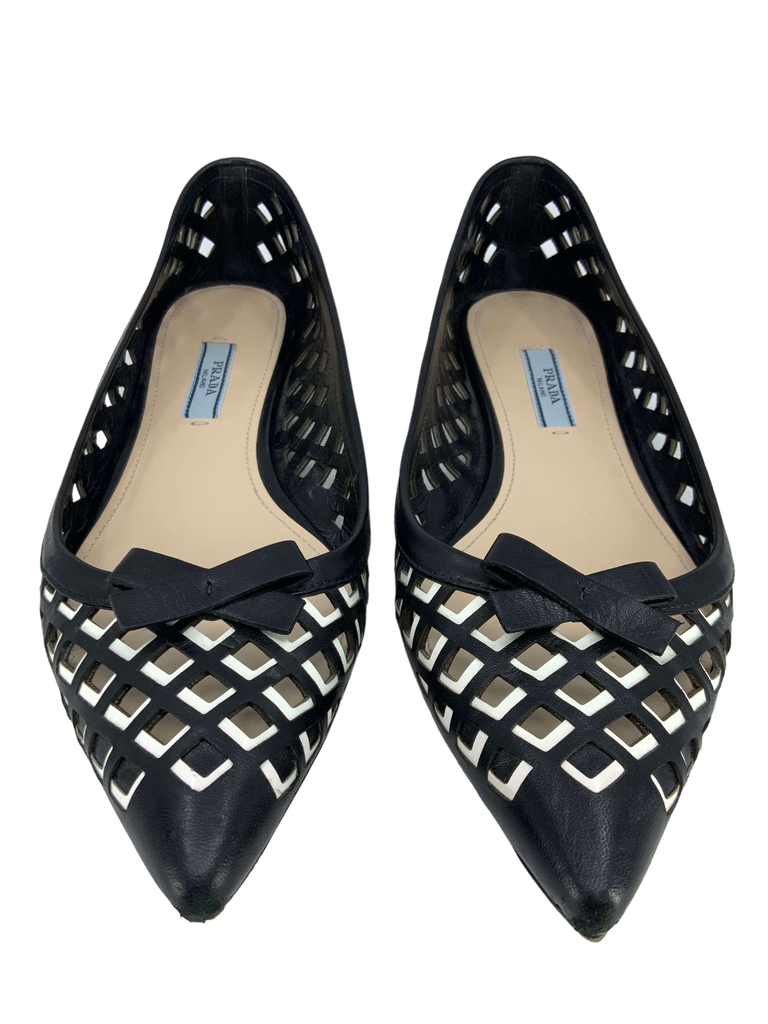 PRADA Perforated Leather Ballet Flats for Women - Size 7.5 US | Comfortable & Stylish Shoes for Work, Date Night & Casual Outings