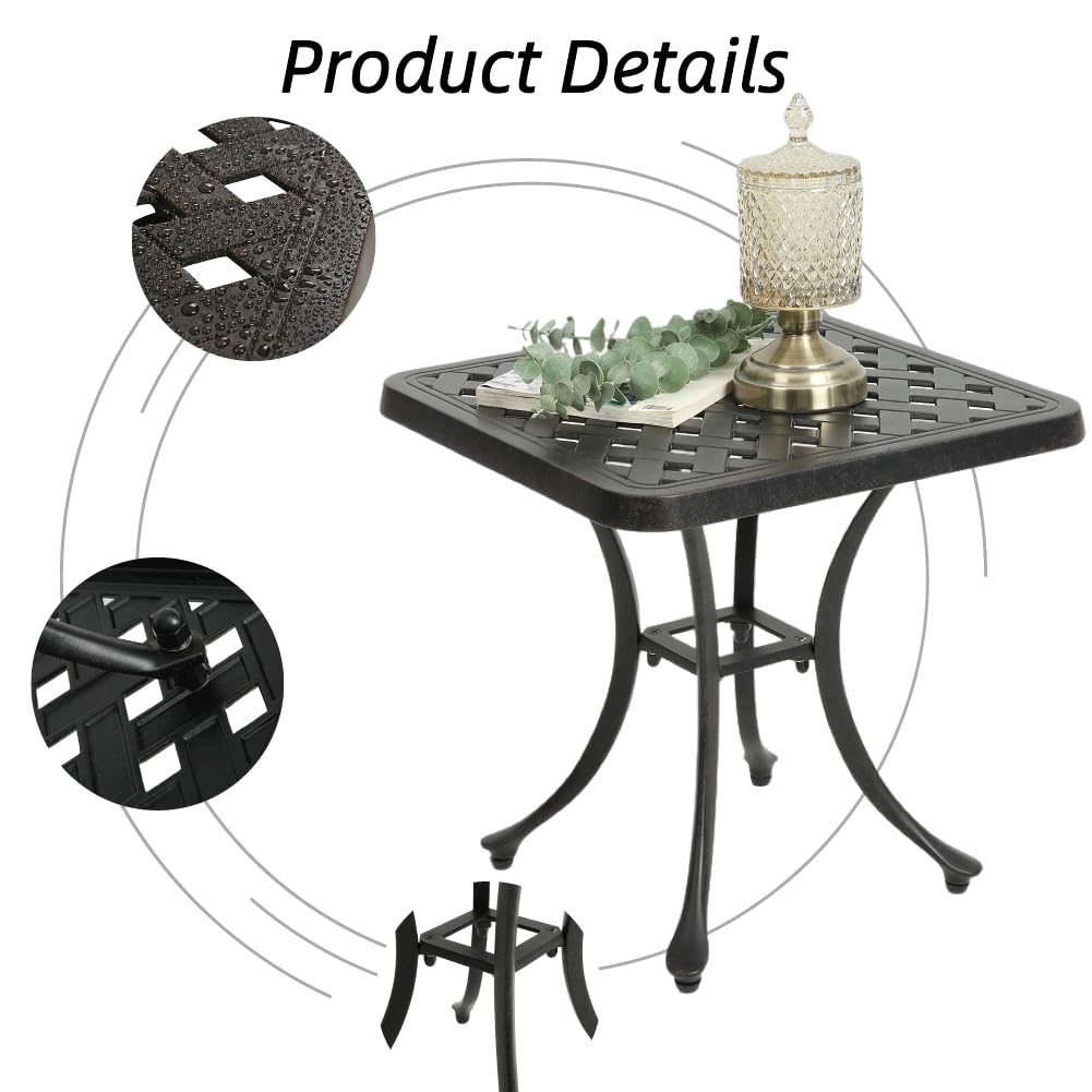 Antique Brass Cast Aluminum Square Outdoor Coffee Table - Patio Side Table for Backyard, Garden or Balcony | Weather-Resistant & Durable for Outdoor Entertaining, Poolside Relaxation & BBQ Gatherings