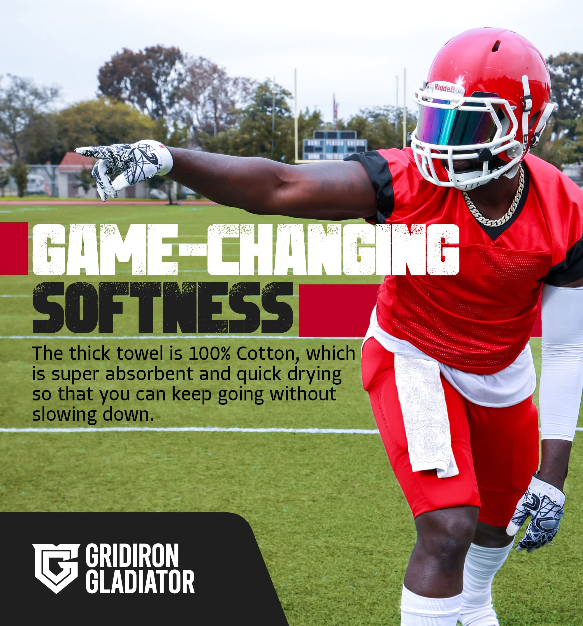Premium Pure Cotton Football Towel for Youth & Men - Absorbent Sideline QB Towel with Hook & Loop Closure - Perfect for Games, Training & Sports Events