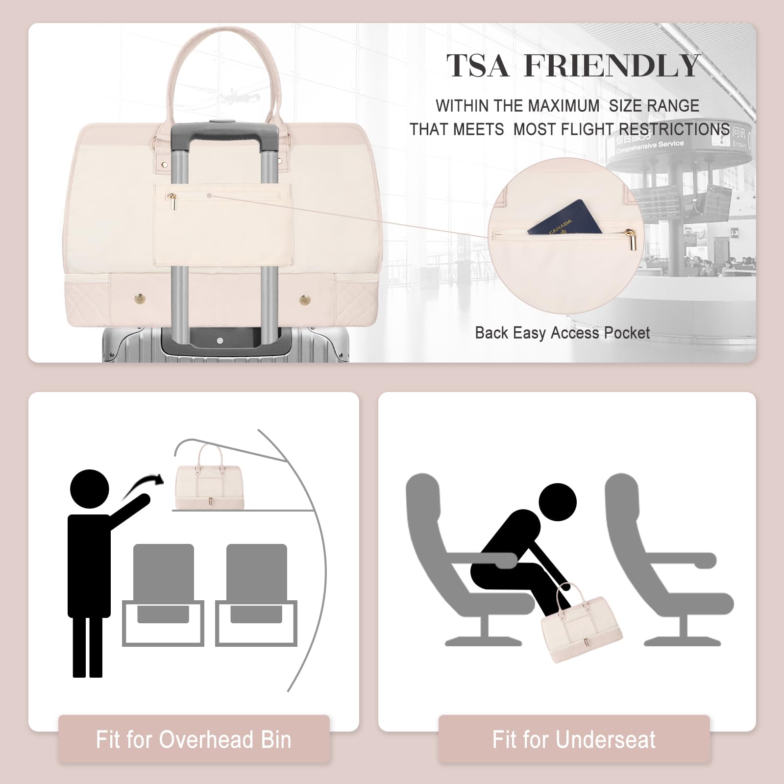BOLOSTA Large Weekender Bag for Women with Shoe Compartment & Wet Pocket - Spacious Carry-On Overnight Duffle Tote with Toiletry Bag - Perfect for Travel, Gym, Business Trips & Weekend Getaways - Beige