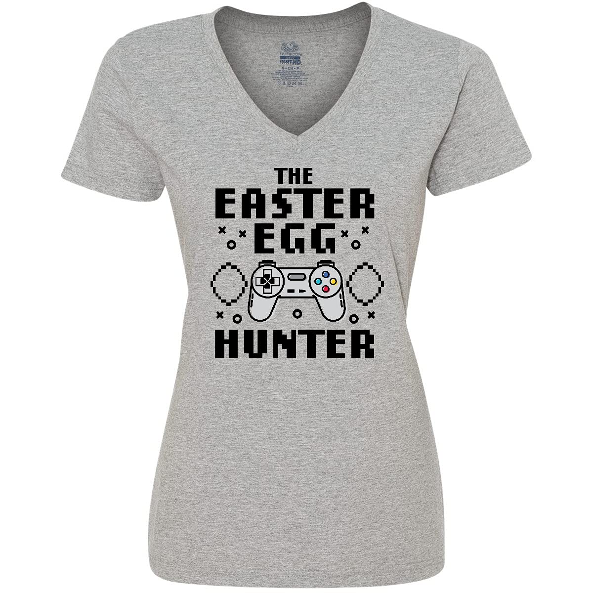 Inktastic Happy Easter The Easter Egg Hunter Gamer Women's V-Neck T-Shirt - Fun Easter Egg Hunting & Gaming Apparel for Women - Perfect for Easter Parties, Gaming Events & Casual Wear