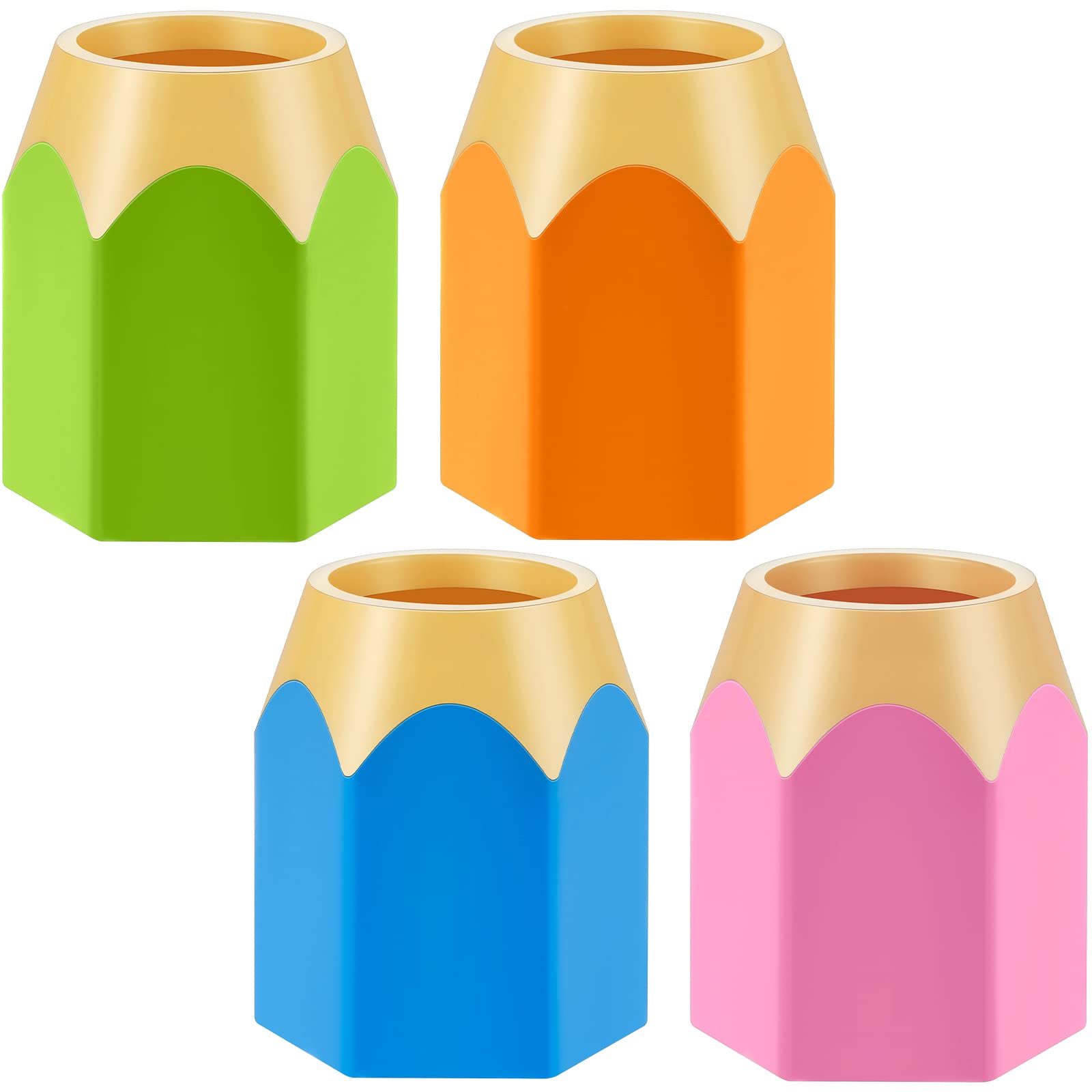 4-Piece Pencil Shaped Pen Holder - Colorful Cartoon Pencil Cup Organizer for Desk, School & Office (Perfect for Students, Teachers & Makeup Brushes) | Stylish Storage Solution for Stationery, Writing Tools & Office Supplies