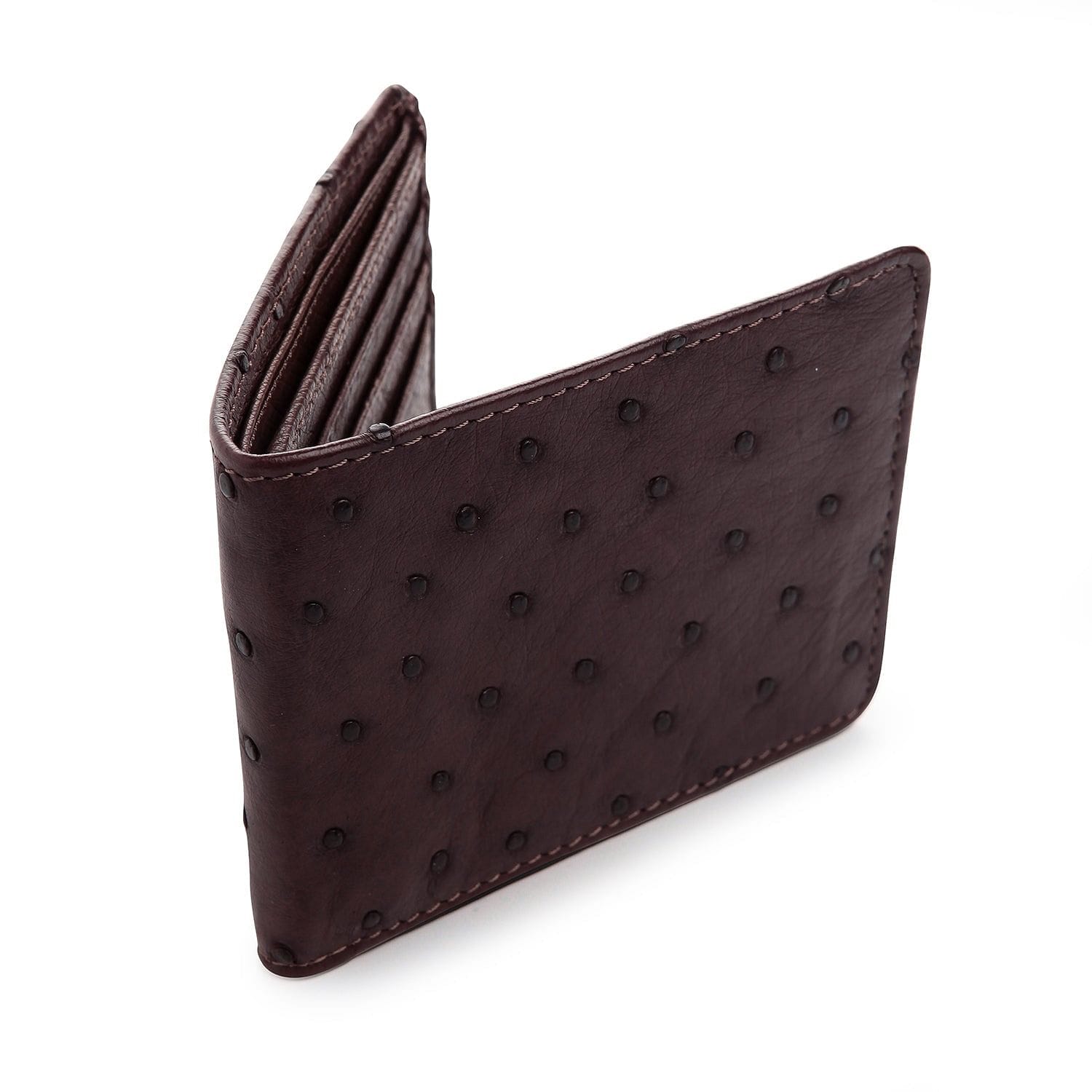 Genuine Dark Brown Ostrich Leather Men's Wallet - Slim Bifold RFID Blocking for Everyday Use & Travel