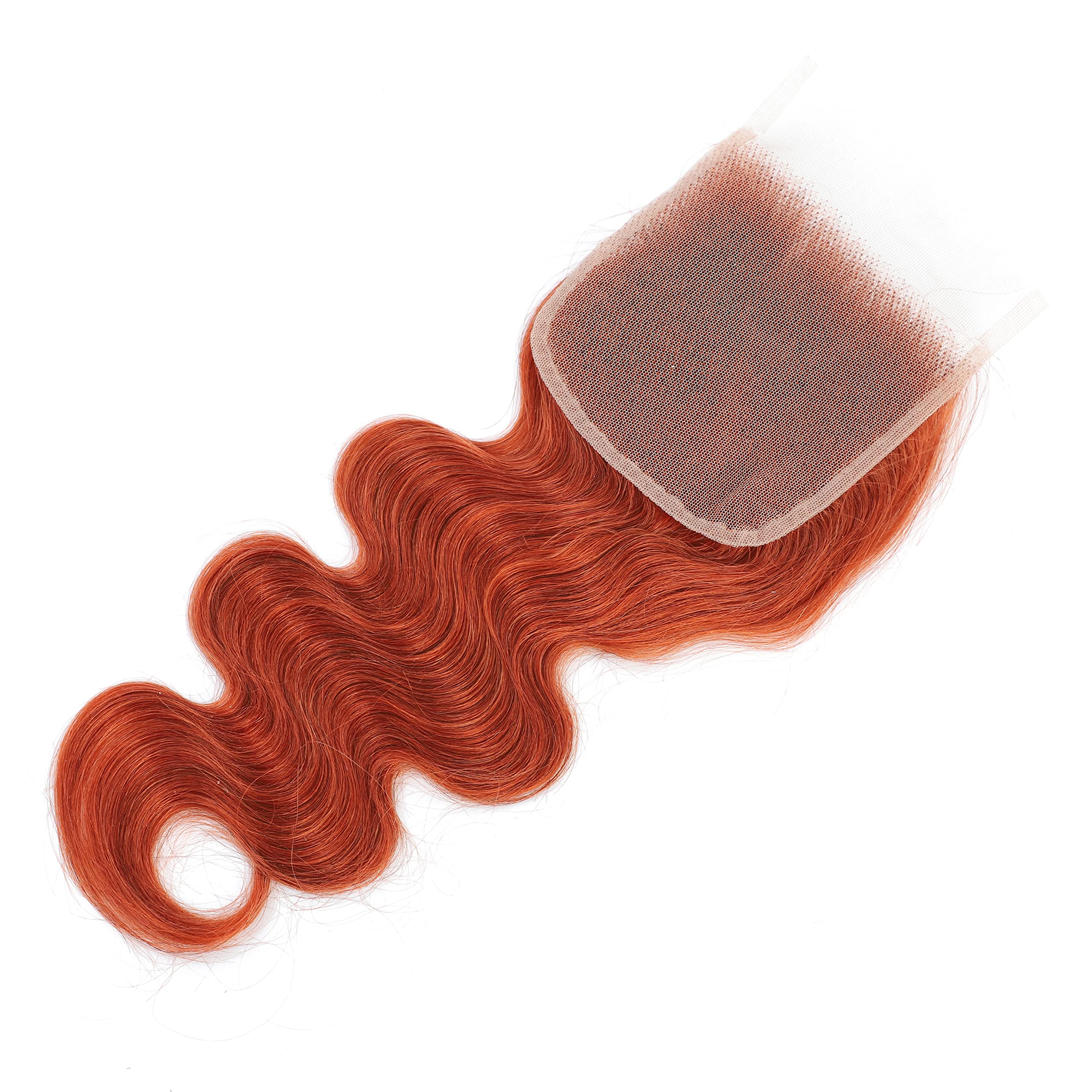 Brazilian Virgin Human Hair Extensions - 3 Bundles #350 Color 12/14/16 Inch with Closure | REMY HAIR Body Wave Pre-Plucked Ginger Orange | Perfect for Salon Styling, Daily Wear & Special Occasions