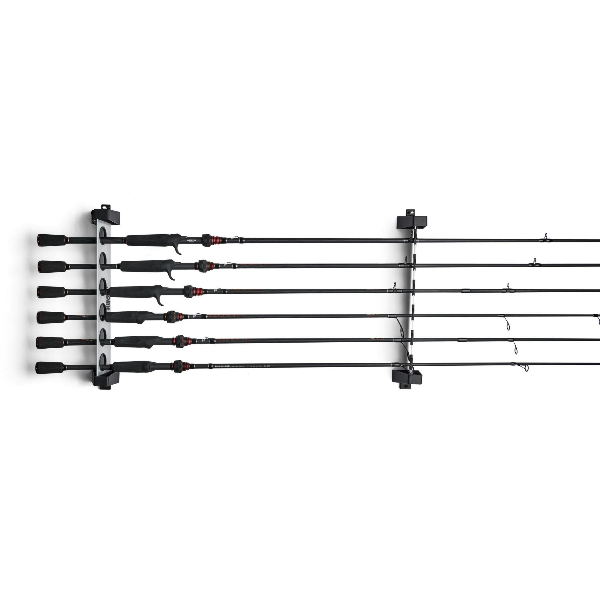 Abu Garcia Horizontal 6 Rod Fishing Pole Holder - Wall Mounted Fishing Rod Storage Organizer for Garage, Boat, or Home - Perfect for Anglers & Fishing Enthusiasts