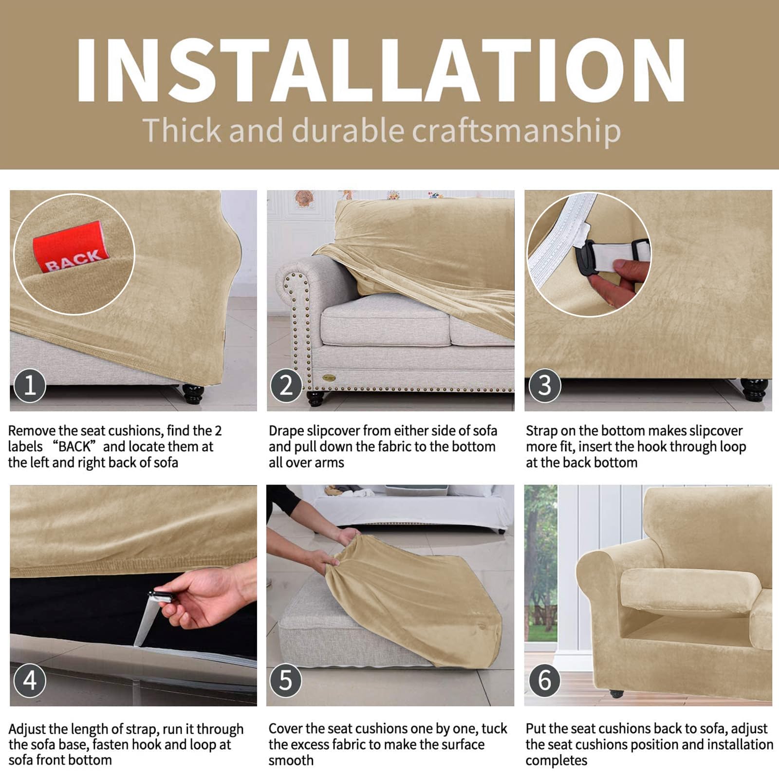Velvet Plush 2-Piece Stretch Armchair Slipcovers - Super Soft Anti-Slip Elastic Bottom Furniture Protector for Living Room, Pets & Dogs (Camel) | Perfect for Home Decor, Sofa Protection & Pet-Friendly Spaces