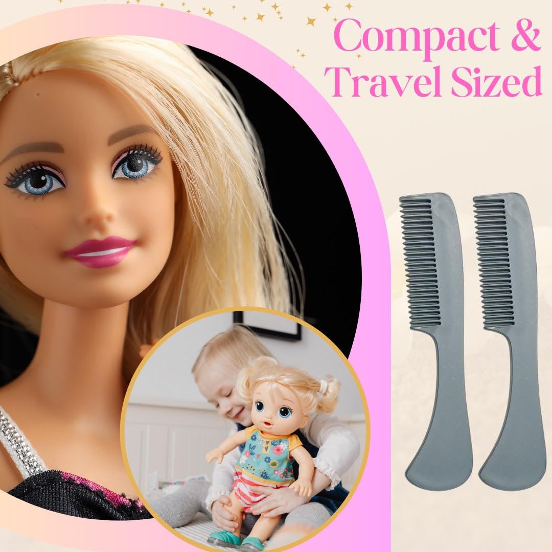G.B.S Unbreakable Doll Comb Set - 3 Pack Fine Toothed Combs for Styling & Detangling Doll Hair & Wigs | Small Pocket Size | Perfect for American Girl Dolls, Barbie, Synthetic Wigs & Hair Extensions | Salon Quality Hair Care Tools for Kids & Collectors