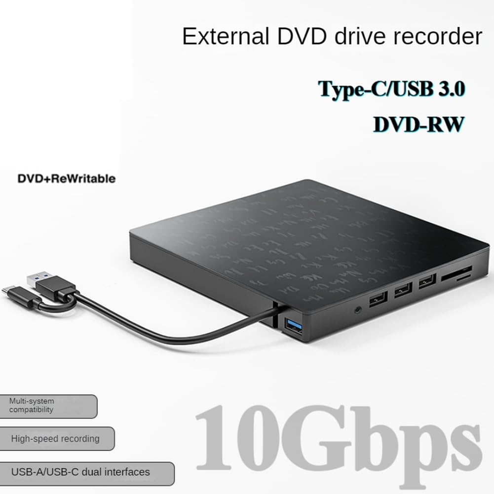 Kahdsvby USB-C External DVD Burner - USB 3.0 Portable Optical Drive for Laptop, MacBook, PC | Perfect for Watching Movies, Burning CDs/DVDs & Data Backup
