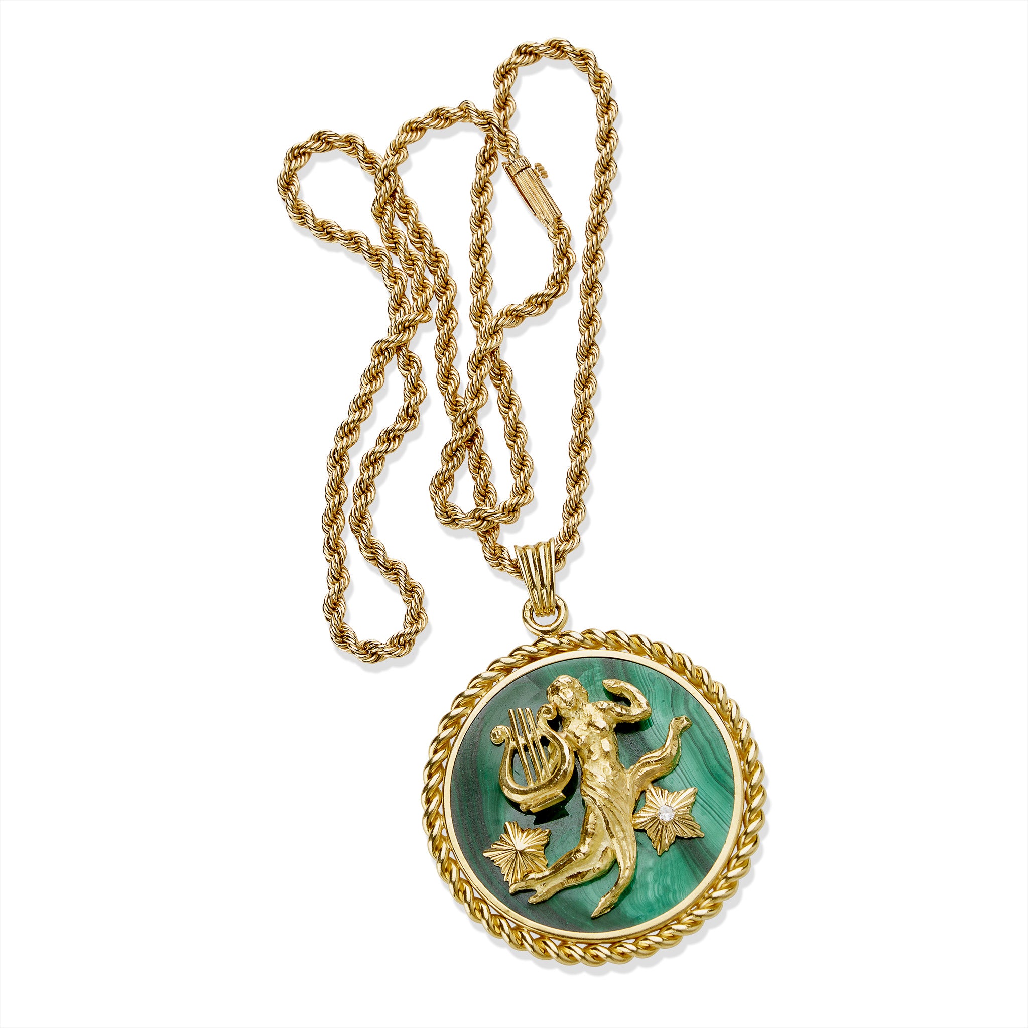 Van Cleef & Arpels Malachite & Diamond Virgo Zodiac Pendant Necklace - Elegant Zodiac Jewelry Gift for Women, Perfect for Birthdays & Special Occasions