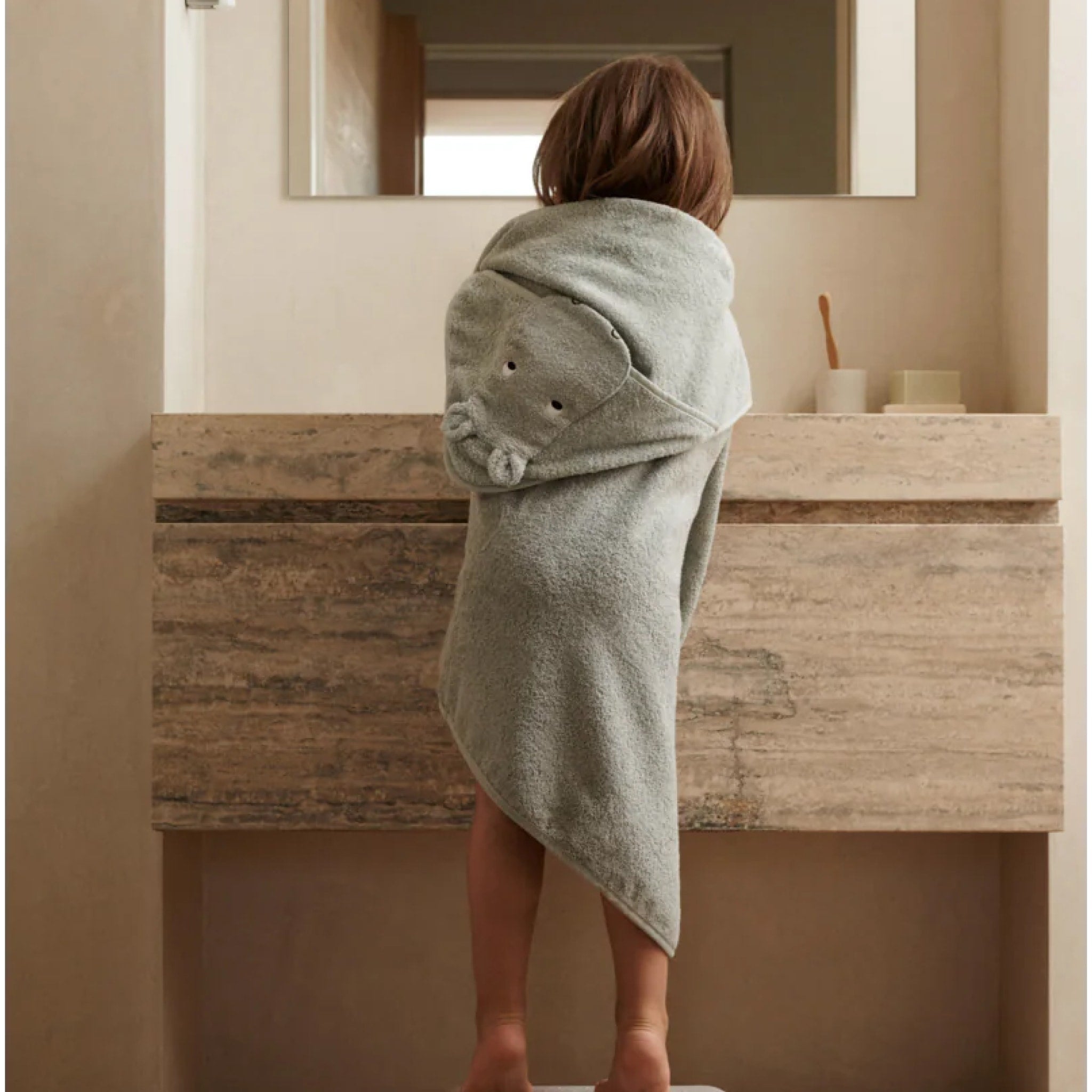 Liewood Albert Hippo Hooded Baby Towel - 70x70cm Soft Absorbent Cotton - Dove Blue for Newborns, Infants & Toddlers - Perfect for Bath Time, Swimming & Beach Outings