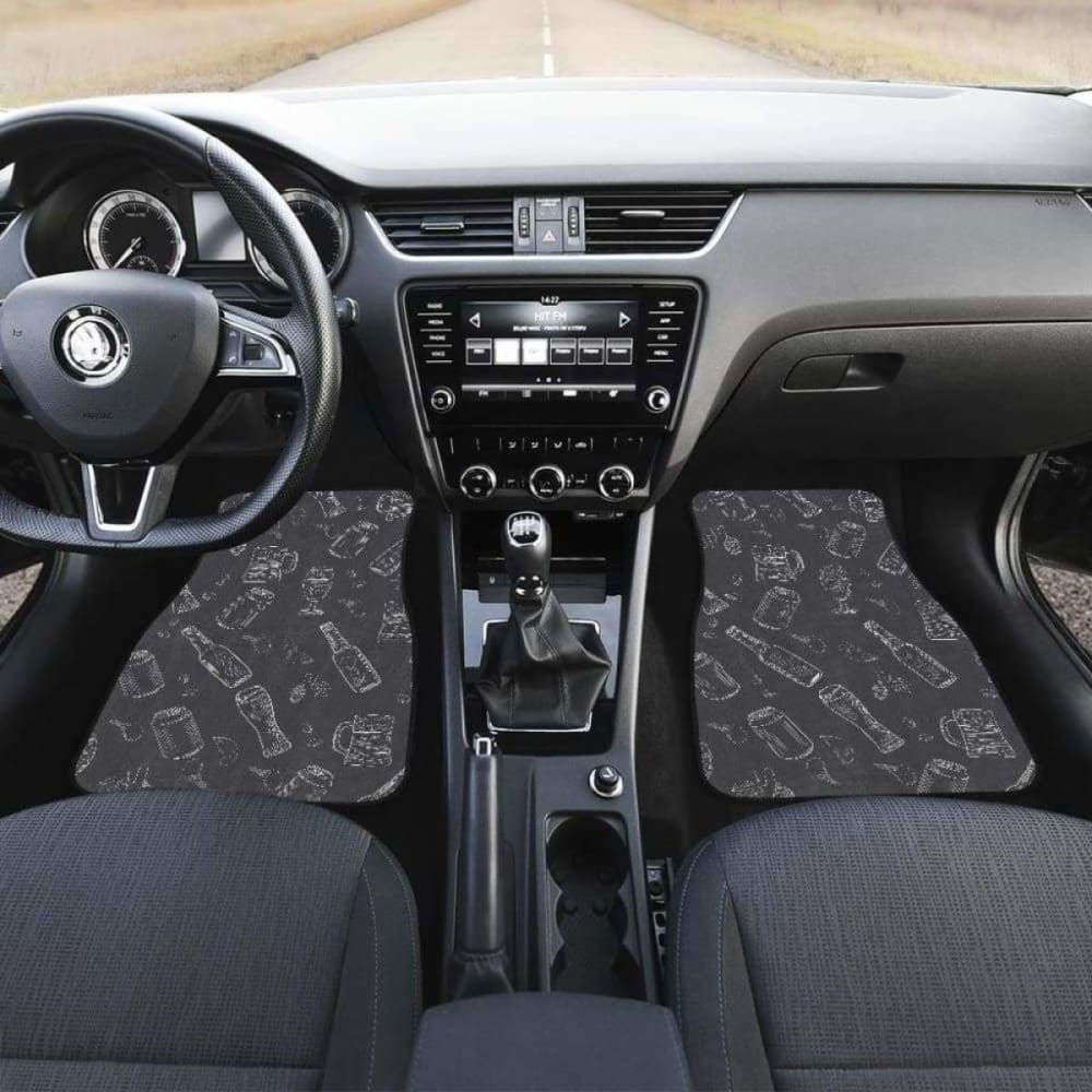 Custom Beer Hand Drawn Pattern Car Mats - Non-Slip Front & Back Seat Floor Mats for Cars, Trucks & SUVs - Perfect for Beer Lovers, Bar Enthusiasts & Gift Giving