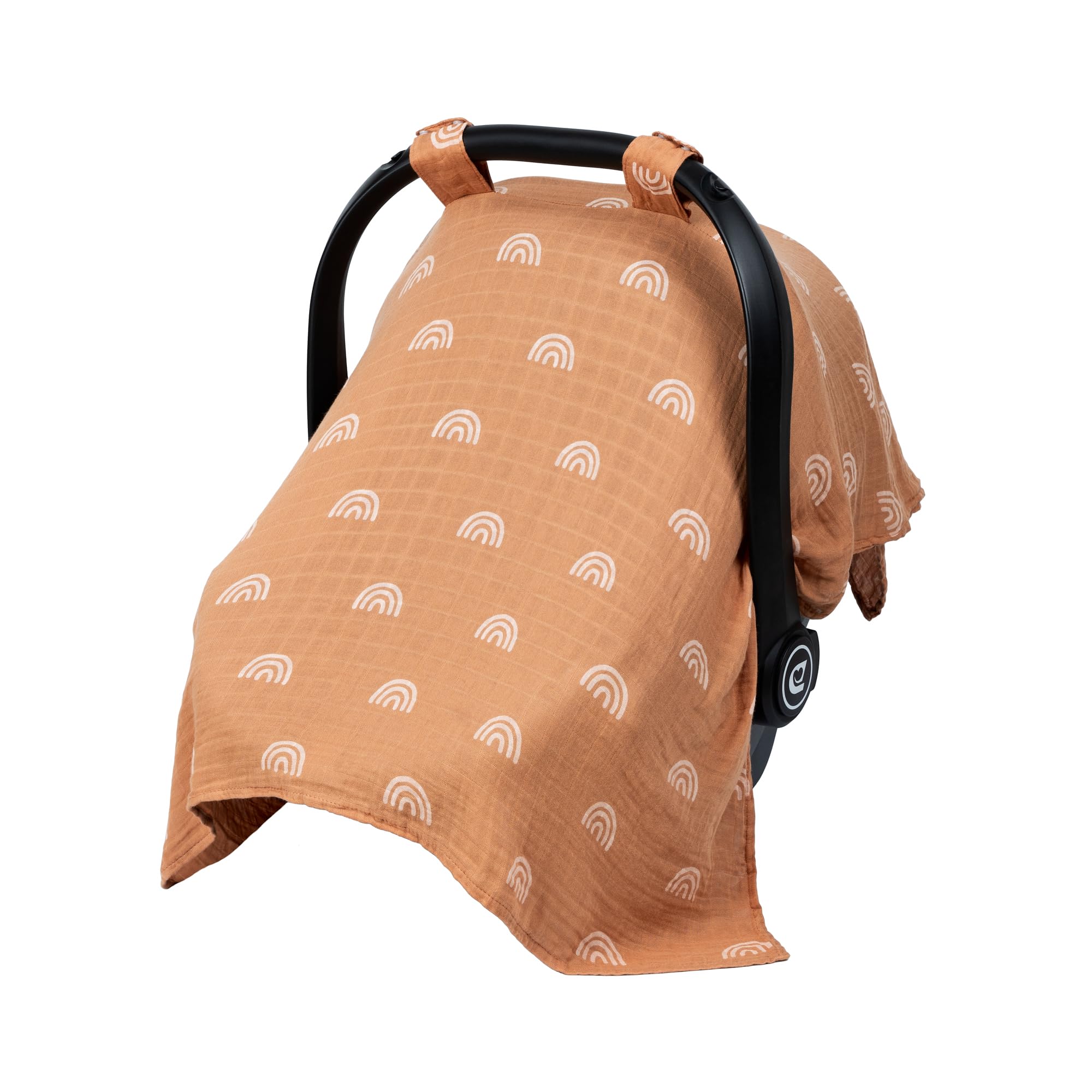 Meracorallo Muslin Baby Car Seat Cover - Lightweight, Breathable & Soft Boho Rainbow Infant Carrier Canopy for Boys & Girls | Perfect for Strollers, Shopping & Travel