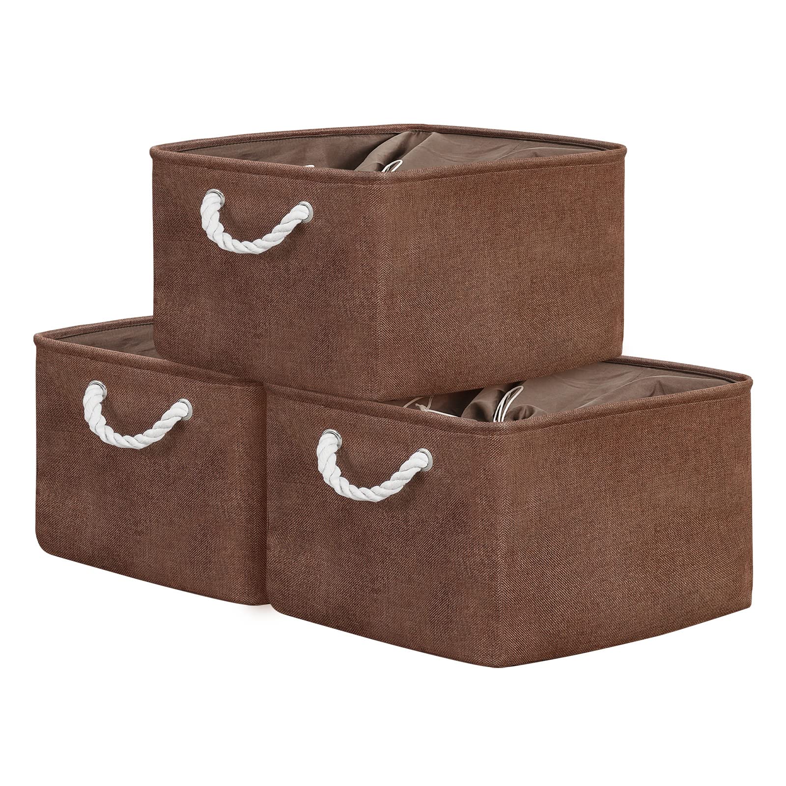 TheWarmHome 3-Pack Fabric Storage Baskets - 17x14x10 Inch Collapsible Closet Organizer Bins for Shelves, Toys, Clothes & Home Organization (Brown) | Perfect for Bedroom, Nursery, Playroom & Office Storage Solutions