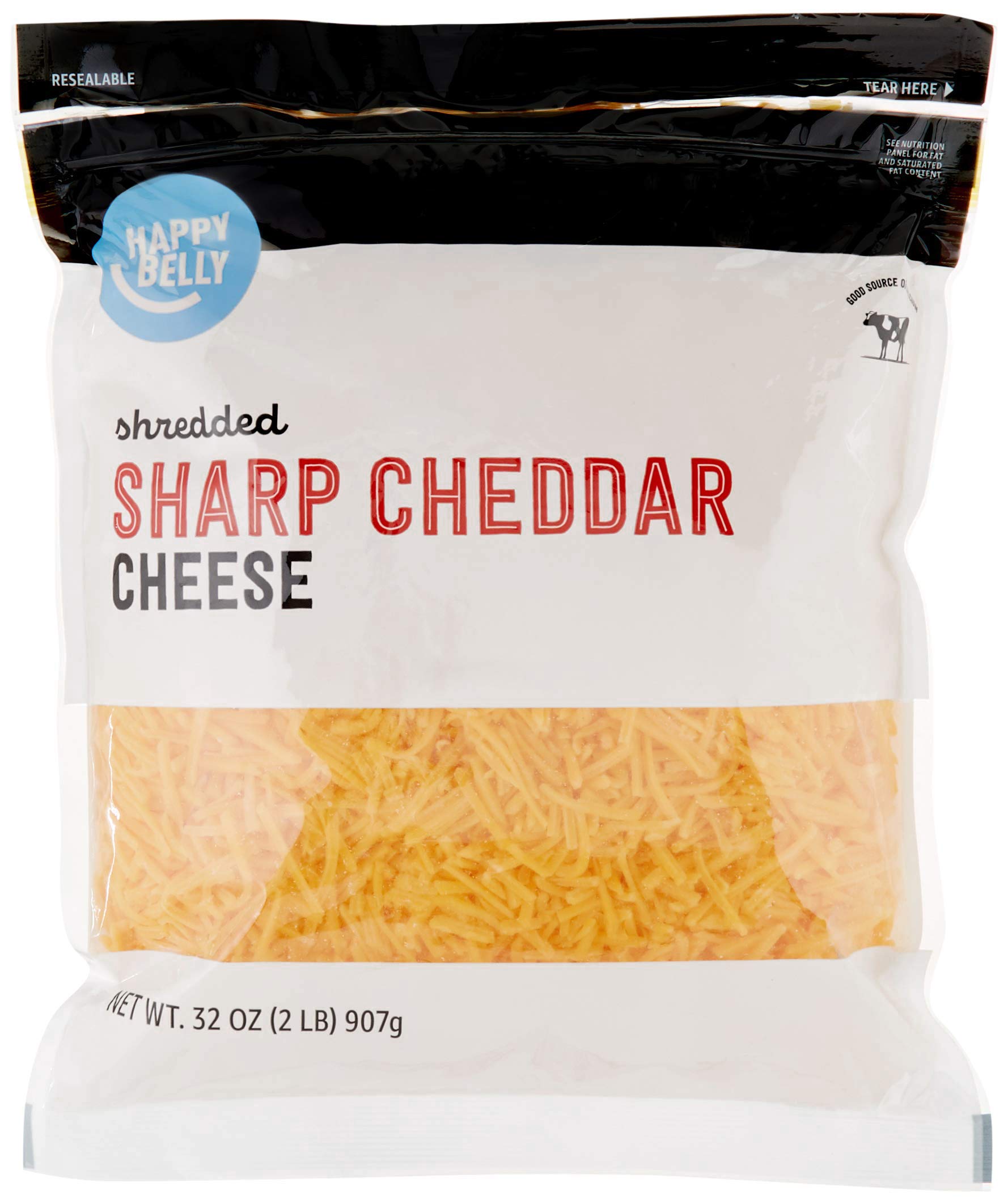 Happy Belly Shredded Sharp Cheddar Cheese - 32 oz (Pack of 1) | Premium Quality, Rich Flavor | Perfect for Burgers, Tacos, Nachos & Melting on Casseroles