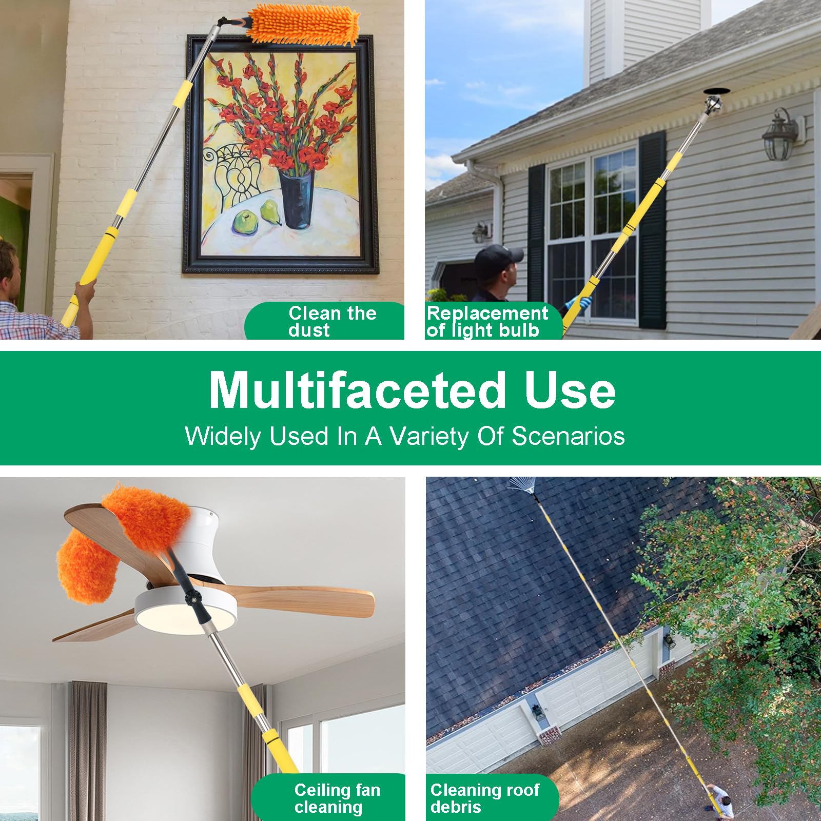 3FT to 12FT Adjustable Paint Roller Extension Pole - Multi-Purpose Telescoping Pole for Painting, Cleaning, Outdoor Spraying & Chandelier Maintenance - Extends from 3 to 12 Feet - Perfect for High Ceilings, Wall Painting & Hard-to-Reach Areas