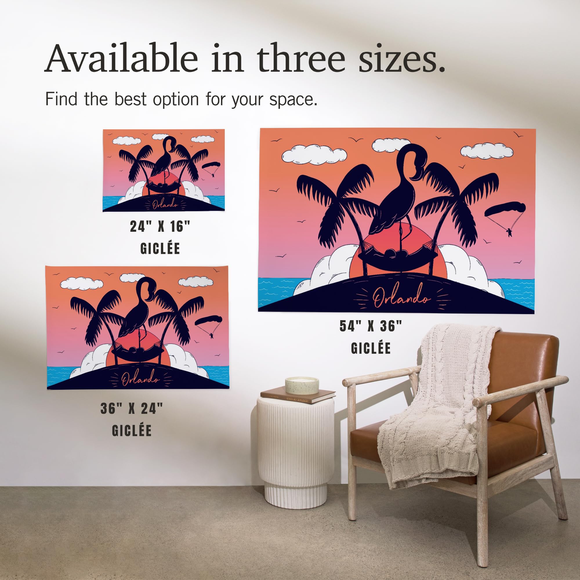 Lantern Press 24x36 Inch Giclee Art Print - Orlando Florida Flamingo & Tropical Island Beach Wall Decor - Perfect for Living Room, Bedroom or Beach House Decor