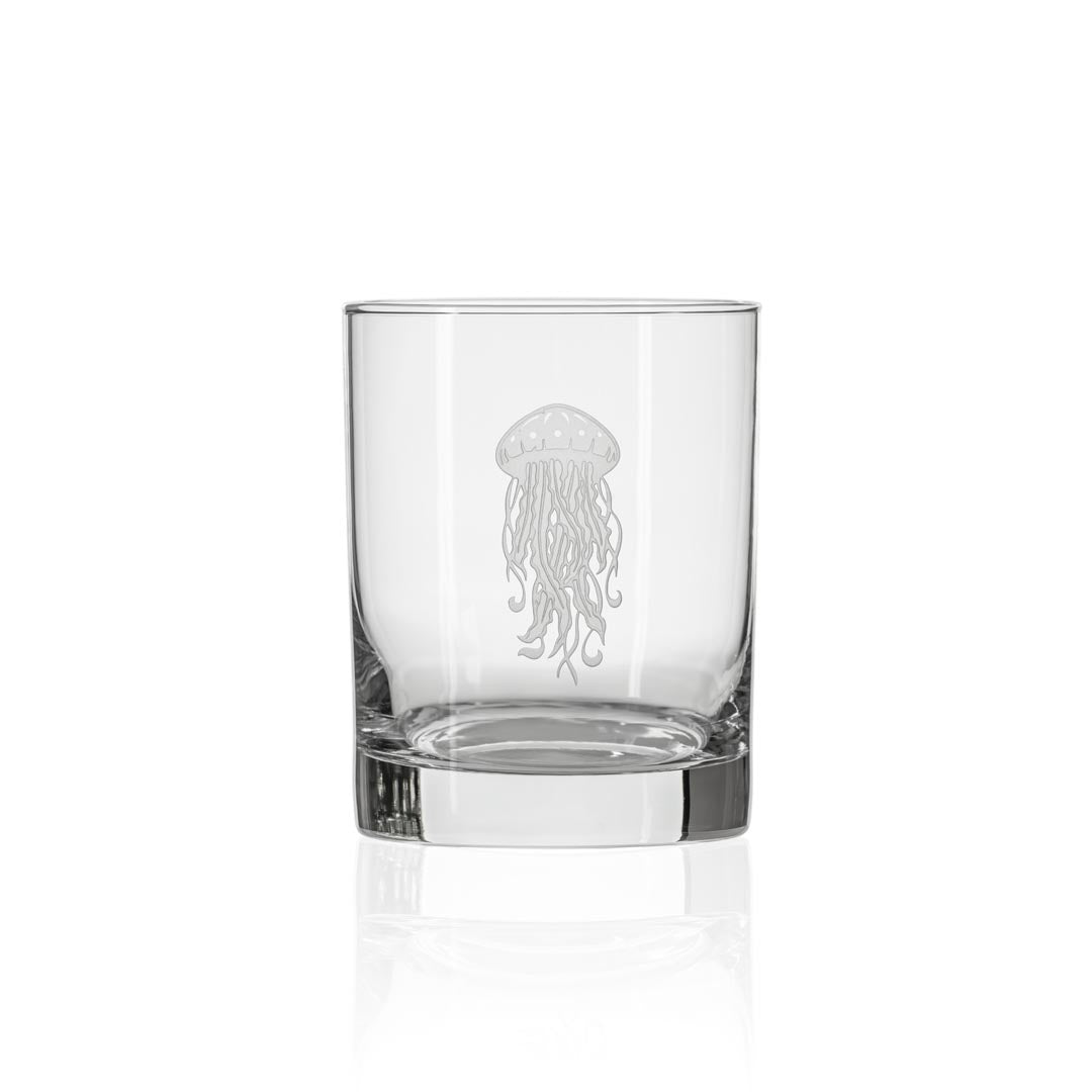 Premium 13oz Double Old Fashioned Whiskey Glasses Set of 2 - Thick Base Crystal Clear Jellyfish Design for Bourbon, Scotch & Cocktails - Perfect for Home Bar, Gifts & Entertaining