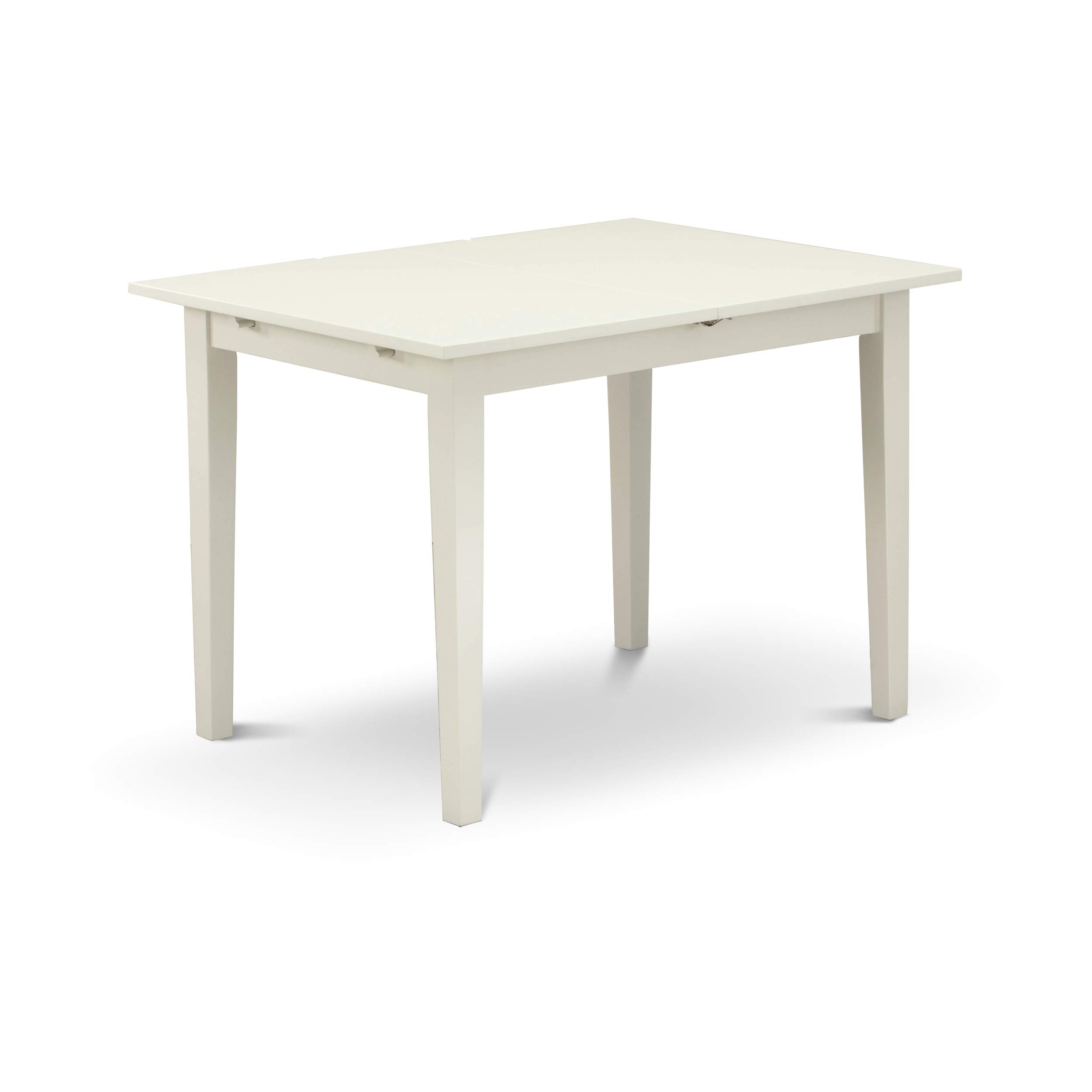 East West Furniture 3 Piece Kitchen Table Set - Rectangle Dining Table with Butterfly Leaf & 2 Light Gray Faux Leather Chairs, 32x54 Inch, Linen White - Perfect for Small Spaces, Breakfast Nooks & Cozy Dining Areas