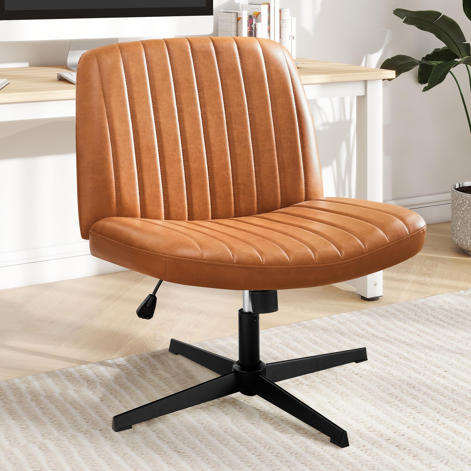 DUMOS Criss Cross Chair - Armless Office Desk Chair with Adjustable Height, No Wheels, Comfortable Task Seating for Home & Office - Perfect for Computer Work, Vanity Desk, and Study Areas