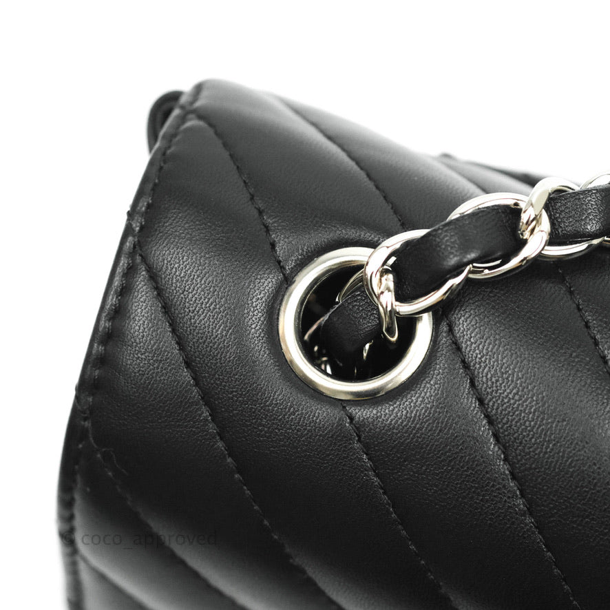 Chanel Chevron Mini Rectangular Flap Bag in Black Lambskin Leather with Silver Hardware - Perfect for Evening Events & Luxury Fashion Accessories
