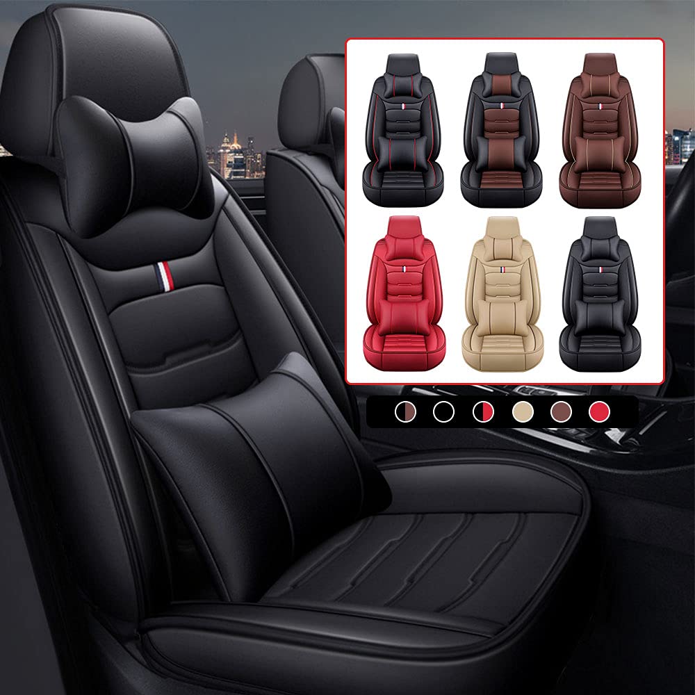 Premium Faux Leather Car Seat Covers for Dodge Avenger, Caliber, Charger, Dart, Intrepid, Magnum, Neon & Nitro - Non-Slip Waterproof Front & Rear 5-Seat Protection (Black) | Perfect for Road Trips, Daily Commutes & Family Travel