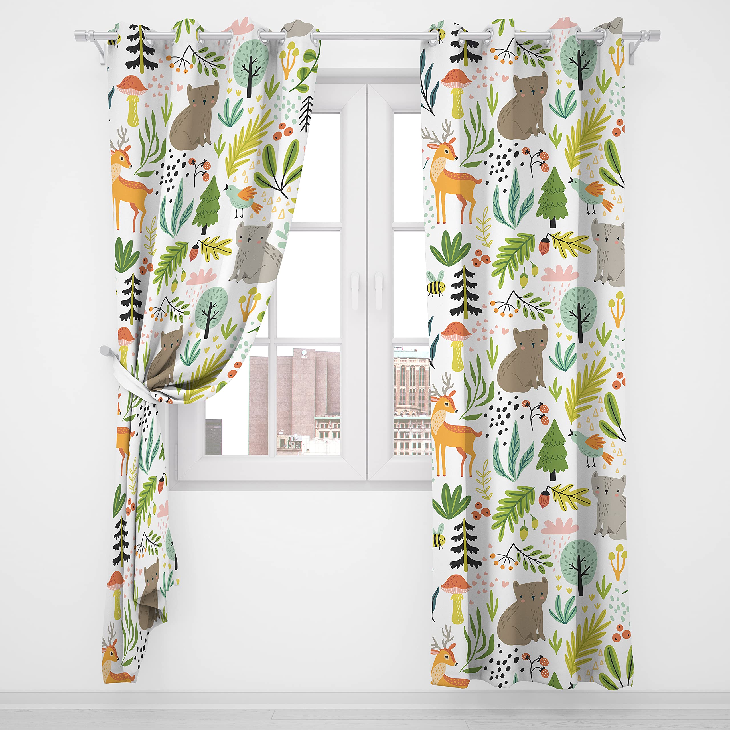 Blackout Curtains for Kids Room - Forest Theme with Wild Animals, Plants & Trees - 52x84 Inches (132x213cm) - Perfect for Bedroom, Nursery & Living Room Decor - Blocks Light for Better Sleep & Privacy
