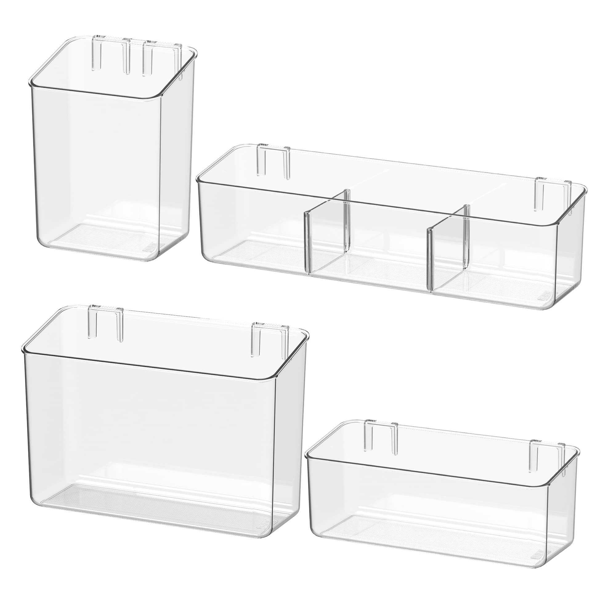 4-Pack Plastic Over Cabinet Door Organizer Bins - Adhesive Mount Storage Containers for Pantry, Bathroom & Kitchen Organization | Space-Saving Basket for Sandwich Bags, Spices & Cleaning Supplies | Perfect for Small Space Storage Solutions