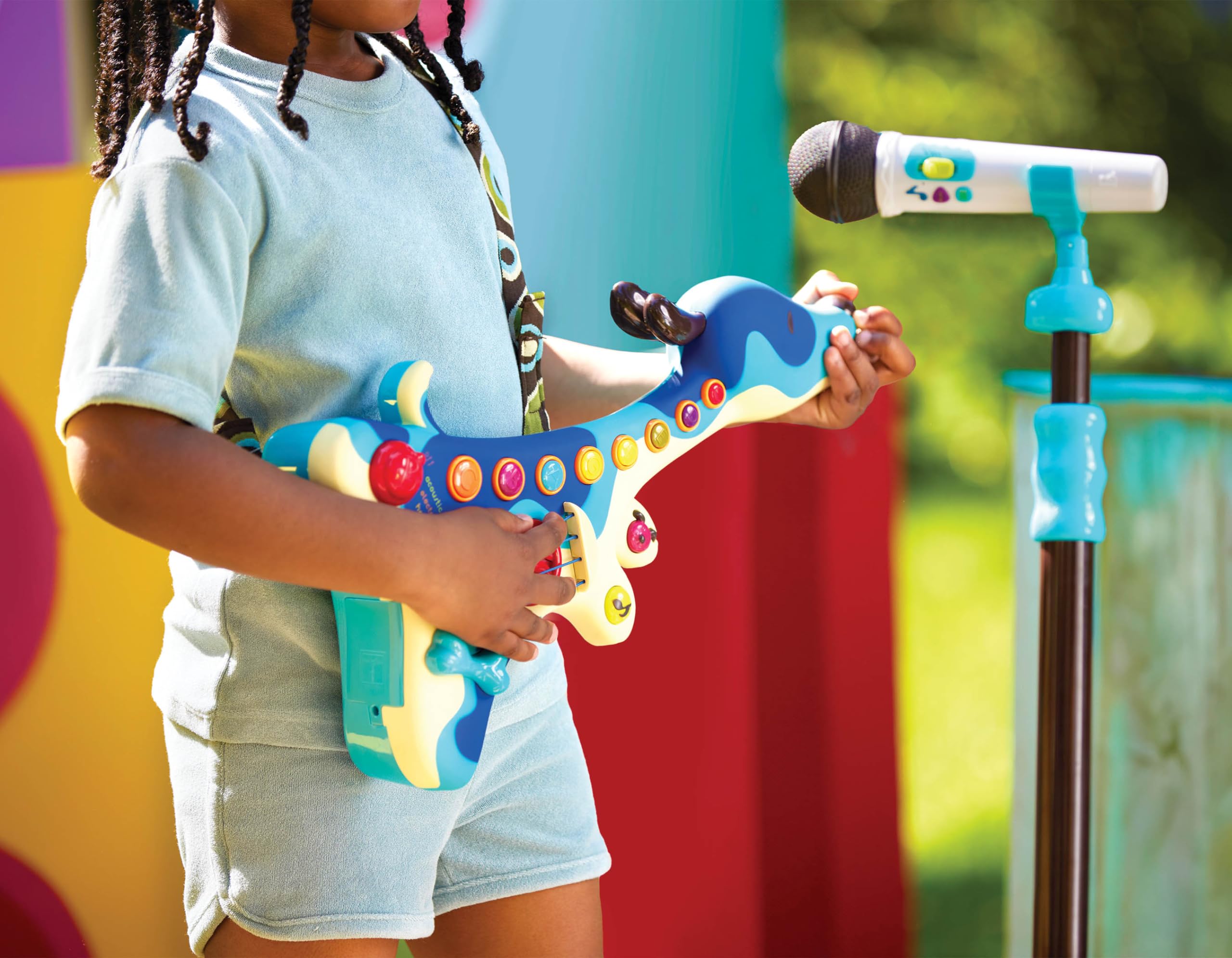 B. Toys Mic it Shine Microphone with Stand - Kids Karaoke Microphone with Light Effects & Adjustable Stand - Perfect for Singing, Parties & Family Fun
