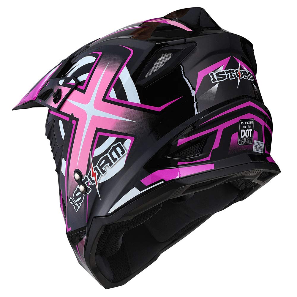 1Storm Adult Motocross Helmet BMX MX ATV Dirt Bike Helmet - Racing Style HF801 with Bluetooth Headset (Sonic Pink) | Lightweight & DOT Approved for Off-Road, Street Riding & Racing