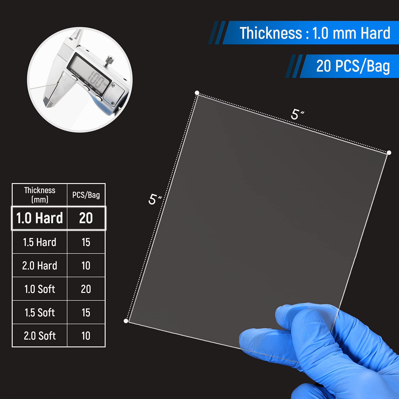 **Annhua 20Pcs Dental Splint Material - 1.0MM Hard Dental Vacuum Forming Sheets, Bubble-Free Thermoforming Sheets for Dental Splints & Night Guards (5