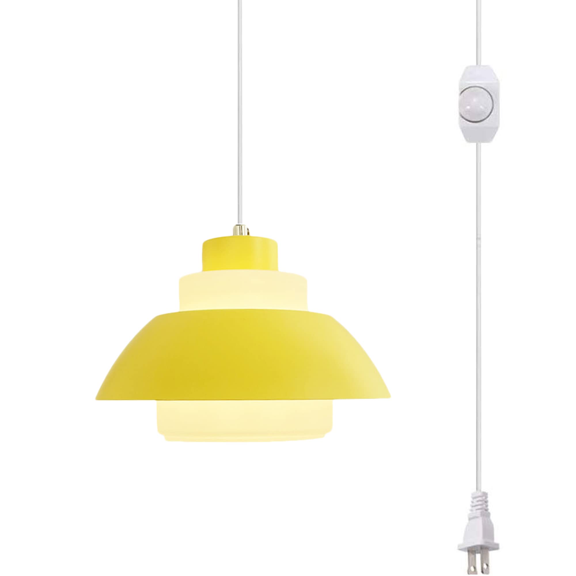 20ft Plug-in Acrylic Handle Pendant Light with UL Dimmer Switch - Macaron Neon Yellow Lampshade, Nordic Minimalist Loft Style for Living Room, Bedroom, Dining Room (Bulbs Not Included) - Perfect for Modern Home Decor and Cozy Ambiance Lighting