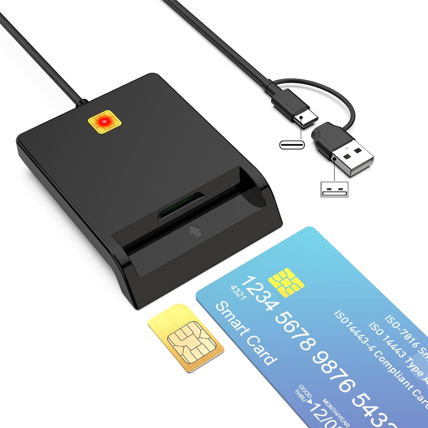 Military CAC Card Reader - USB & USB C Smart Card Reader for DOD Common Access, ID, Debit & Credit Cards - Compatible with Windows, Mac OS, Linux & Android - Perfect for Secure Military & Government Access, Online Banking & Digital Authentication