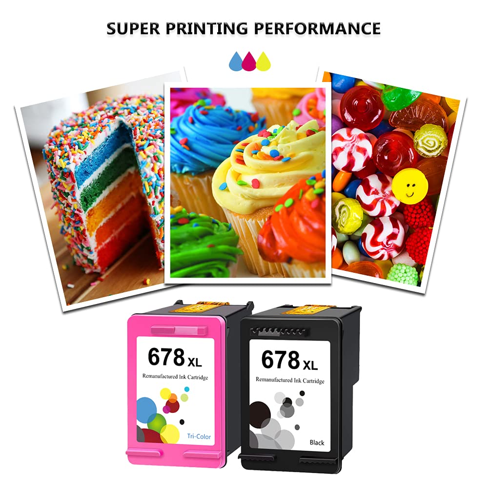 High-Quality Remanufactured 678XL Ink Cartridges for HP 678 678XL - Compatible with HP Deskjet 1018, 1518, 2515, 2548, 2648, 3515, 3548, 4518 Printers - 1 Black & 1 Tri-Color Pack - Perfect for Home, Office, and School Printing Needs