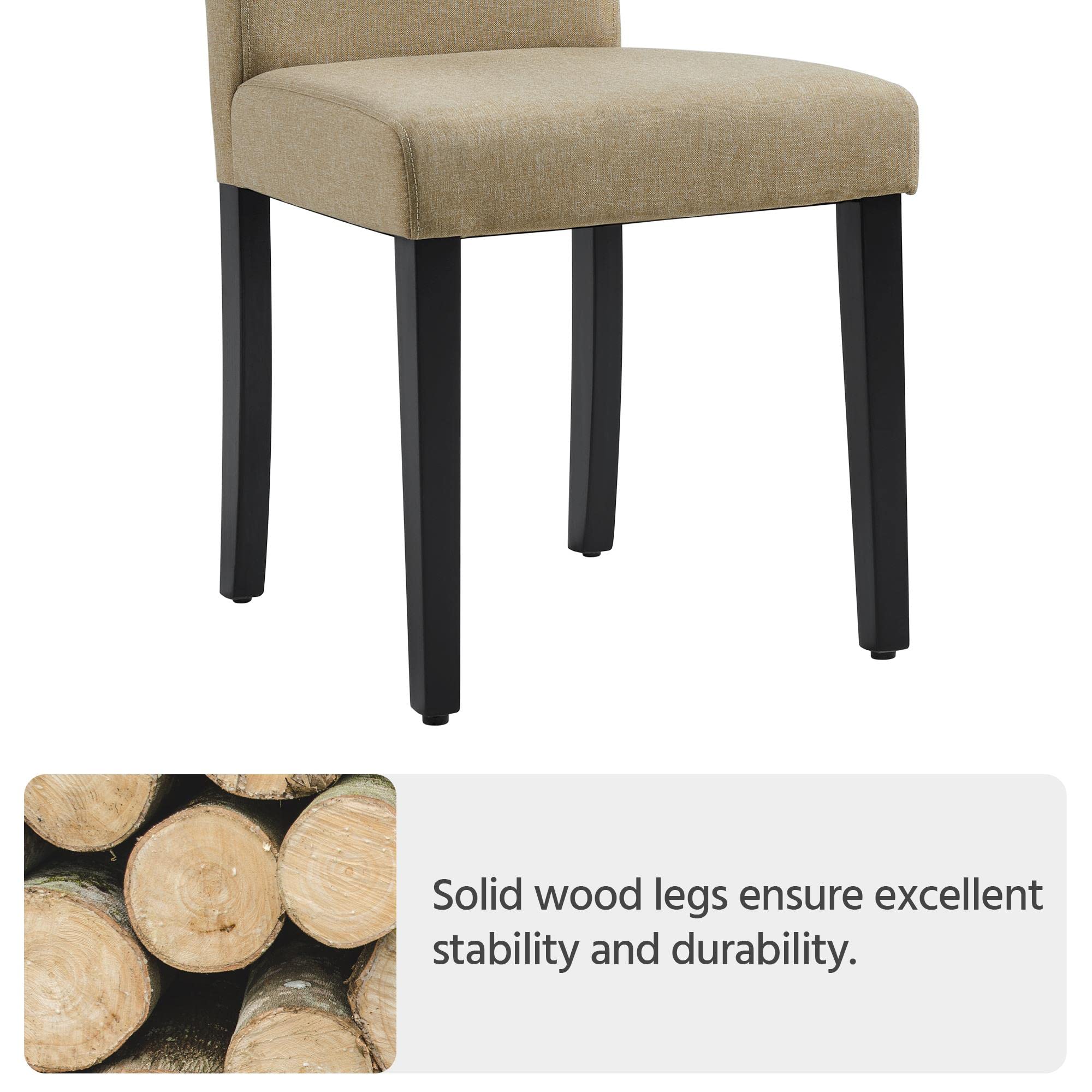 Topeakmart Set of 4 Modern Fabric Dining Chairs - Urban Style Parson Chairs with Solid Wood Legs, Armless Side Chairs for Kitchen, Living Room & Dining Room - Khaki - Perfect for Home, Restaurant & Office Use