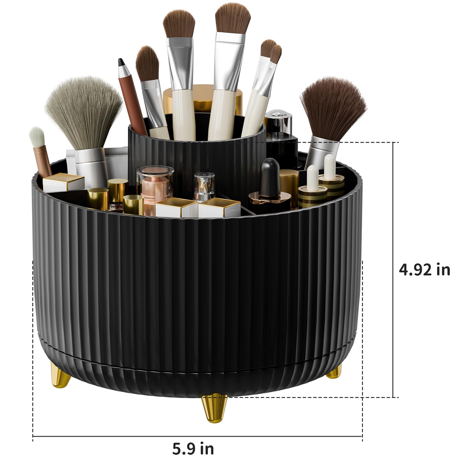360° Rotating Makeup Brush Holder Organizer - Countertop Cosmetic & Skincare Storage with Gift Box - Perfect for Vanity, Desktop, Bathroom (Black) - Ideal for Organizing Brushes, Lipsticks & Beauty Tools