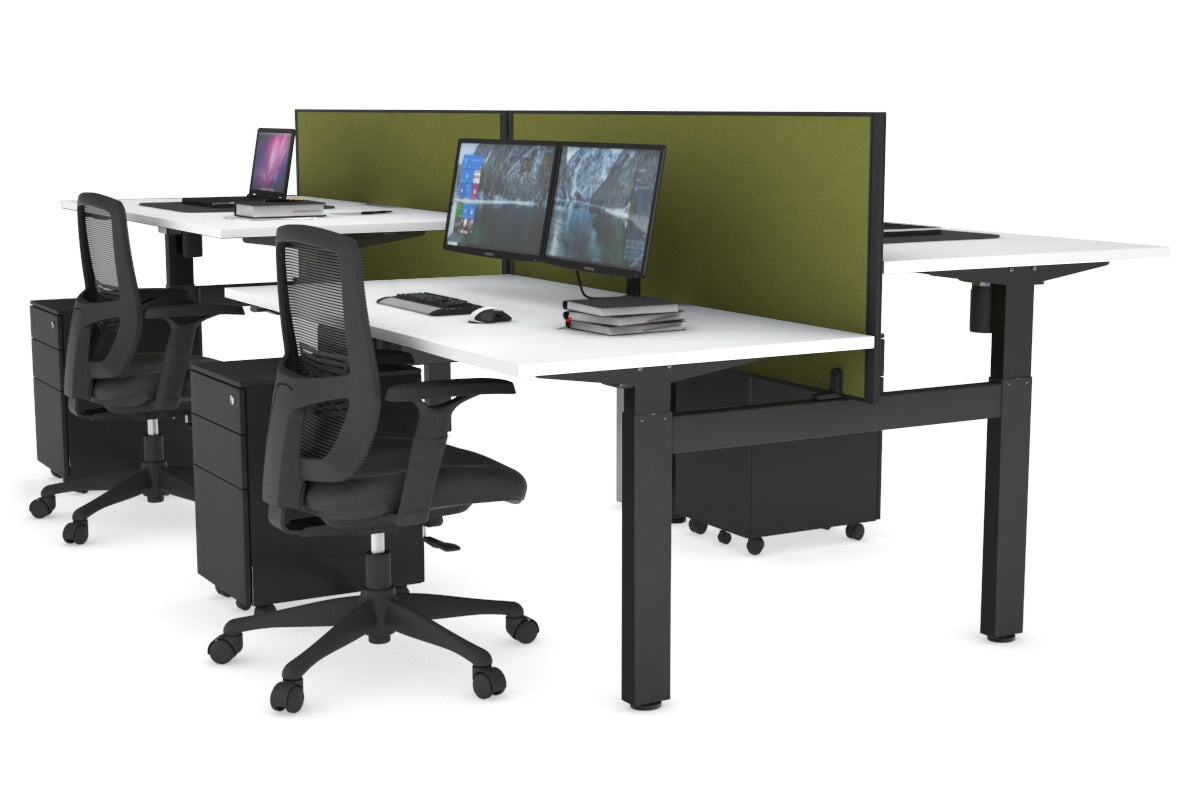 Adjustable 4-Person H Bench Workstation with Black Frame [1600L x 800W] - Perfect for Office, Coworking Spaces & Home Offices
