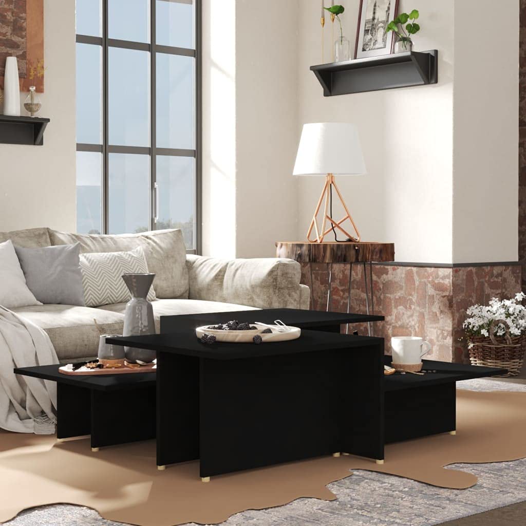 Modern Minimalist 2-Piece Coffee Table Set - Wooden Side Table & 2-Tier Sofa End Table for Living Room & Office - Black - Perfect for Small Spaces, Home Decor & Coffee Table Books Display