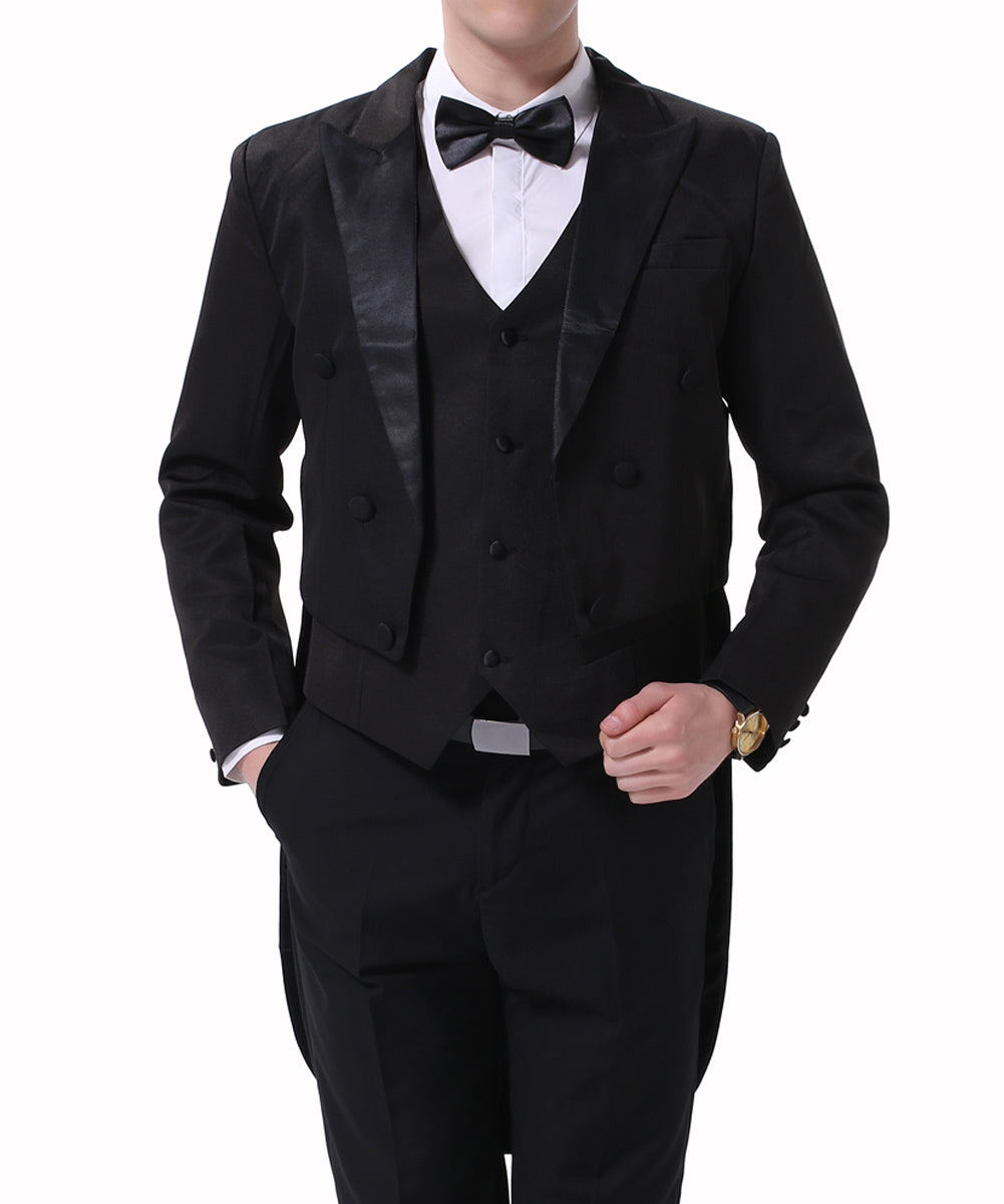 Black Swallowtail 3-Piece Slim Fit Dinner Suit for Men | Formal Evening Wear | Wedding, Gala & Special Occasion Attire