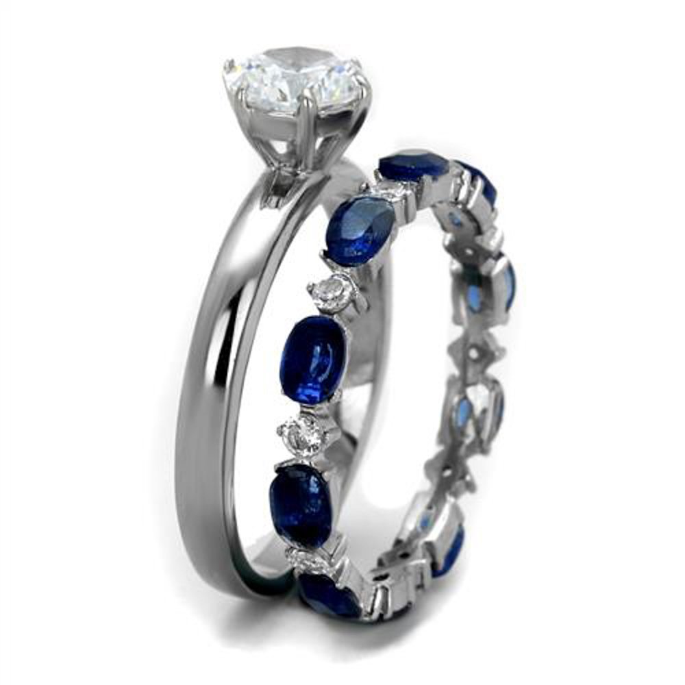 2.25ct Blue Cubic Zirconia Wedding Ring Set for Women Size 5-10 | Elegant Stainless Steel Jewelry for Brides & Anniversaries